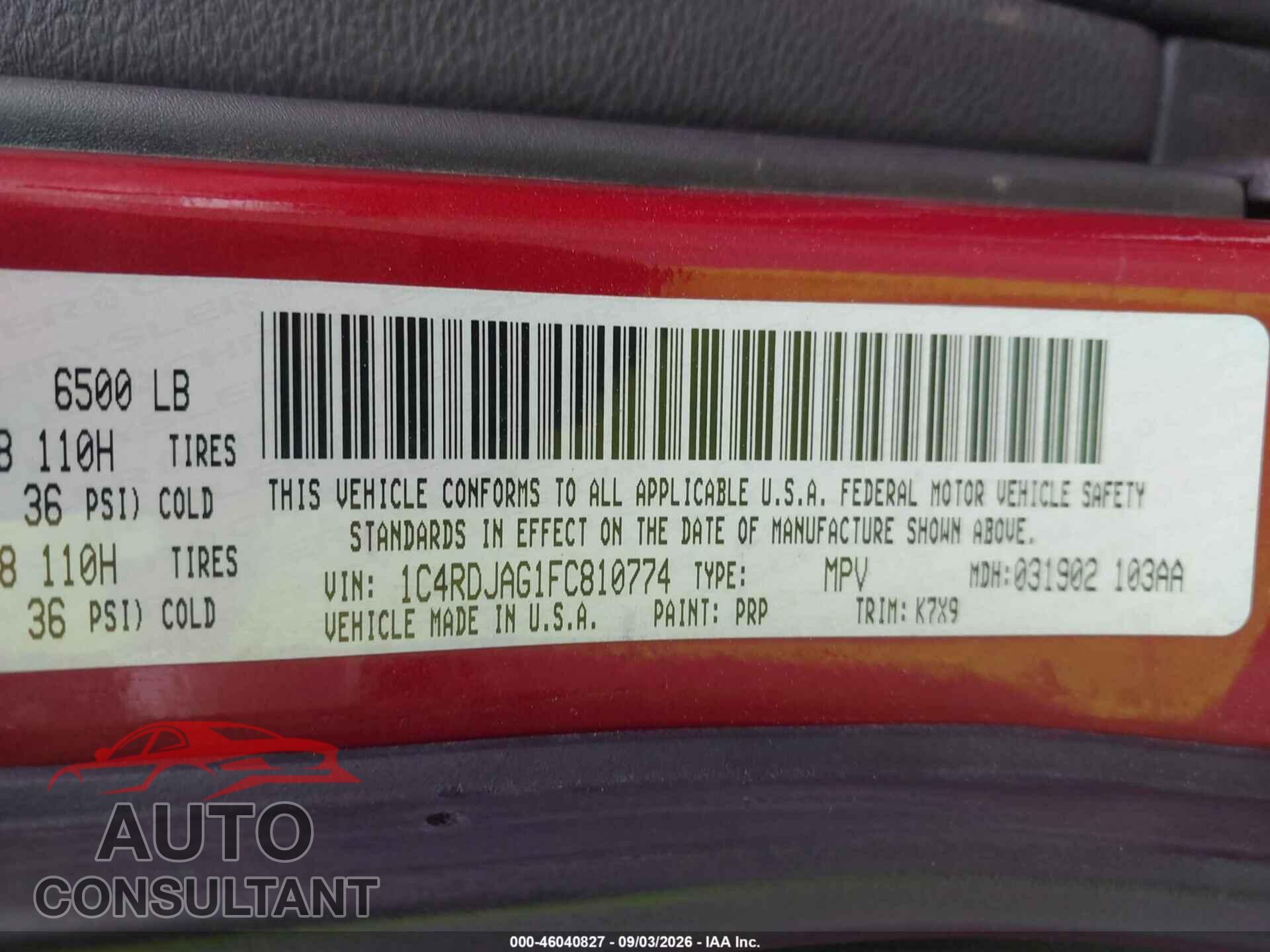 DODGE DURANGO 2015 - 1C4RDJAG1FC810774