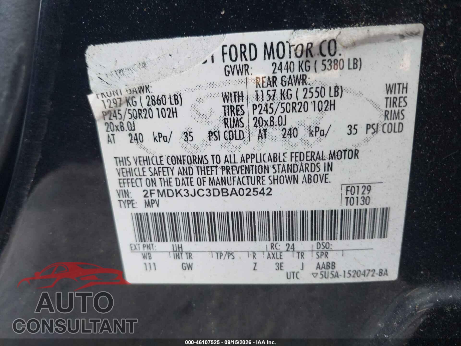 FORD EDGE 2013 - 2FMDK3JC3DBA02542
