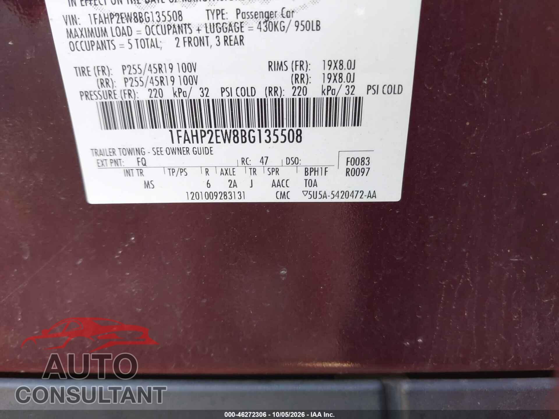 FORD TAURUS 2011 - 1FAHP2EW8BG135508