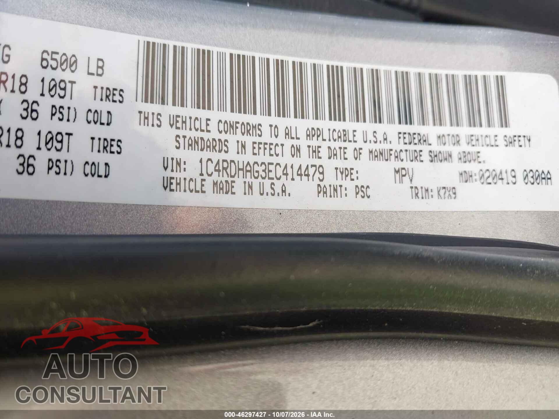 DODGE DURANGO 2014 - 1C4RDHAG3EC414479