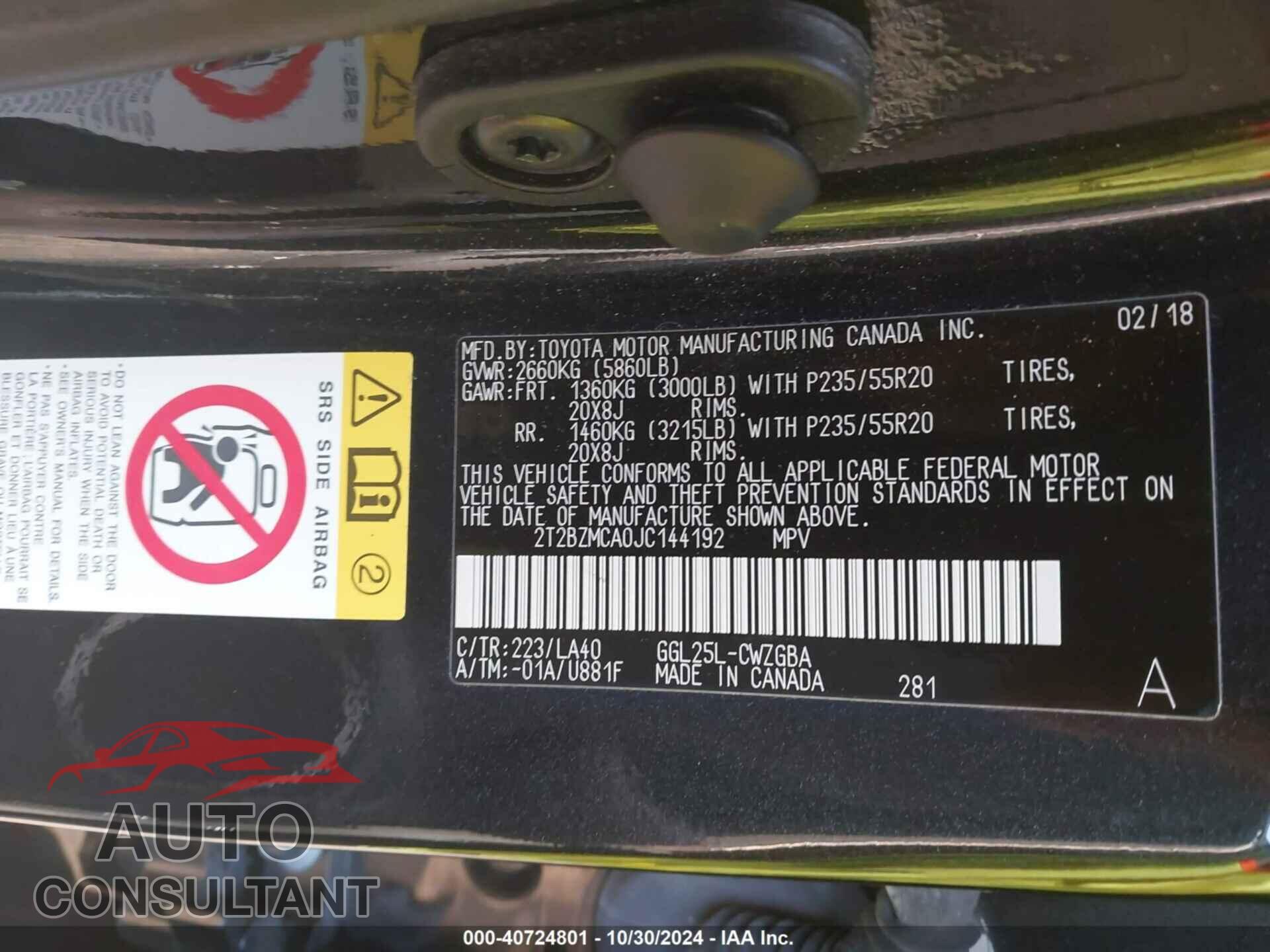 LEXUS RX 2018 - 2T2BZMCA0JC144192