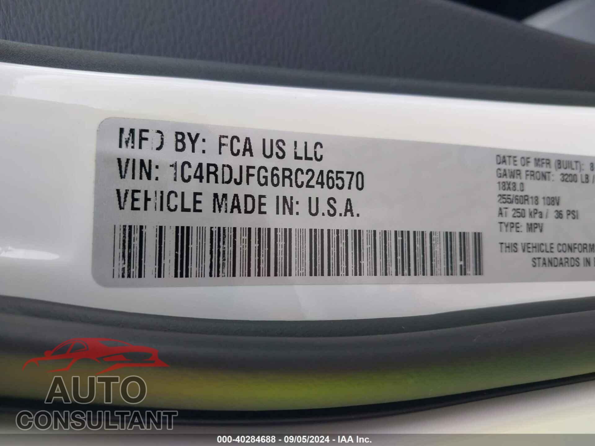 DODGE DURANGO 2024 - 1C4RDJFG6RC246570