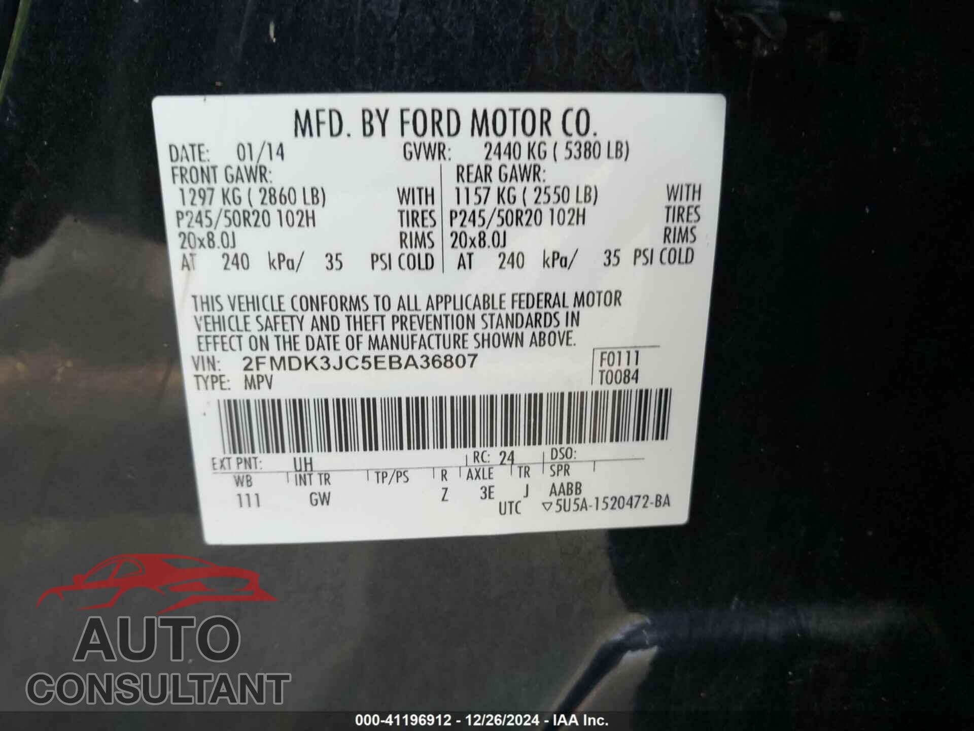 FORD EDGE 2014 - 2FMDK3JC5EBA36807