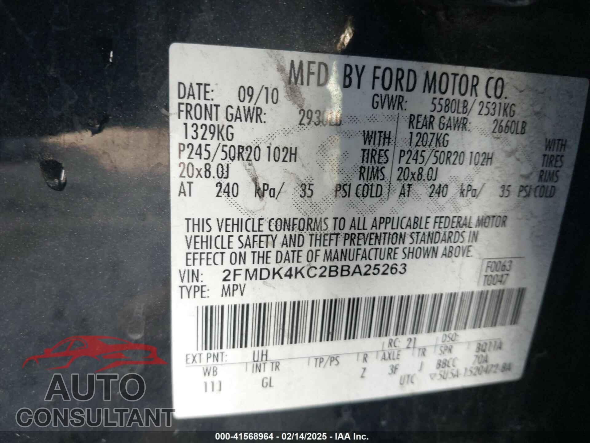 FORD EDGE 2011 - 2FMDK4KC2BBA25263