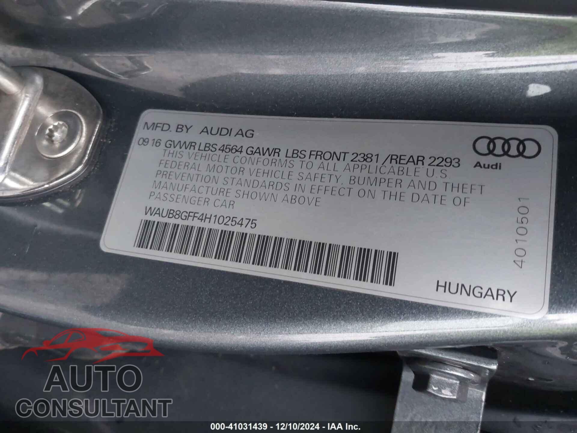 AUDI A3 2017 - WAUB8GFF4H1025475