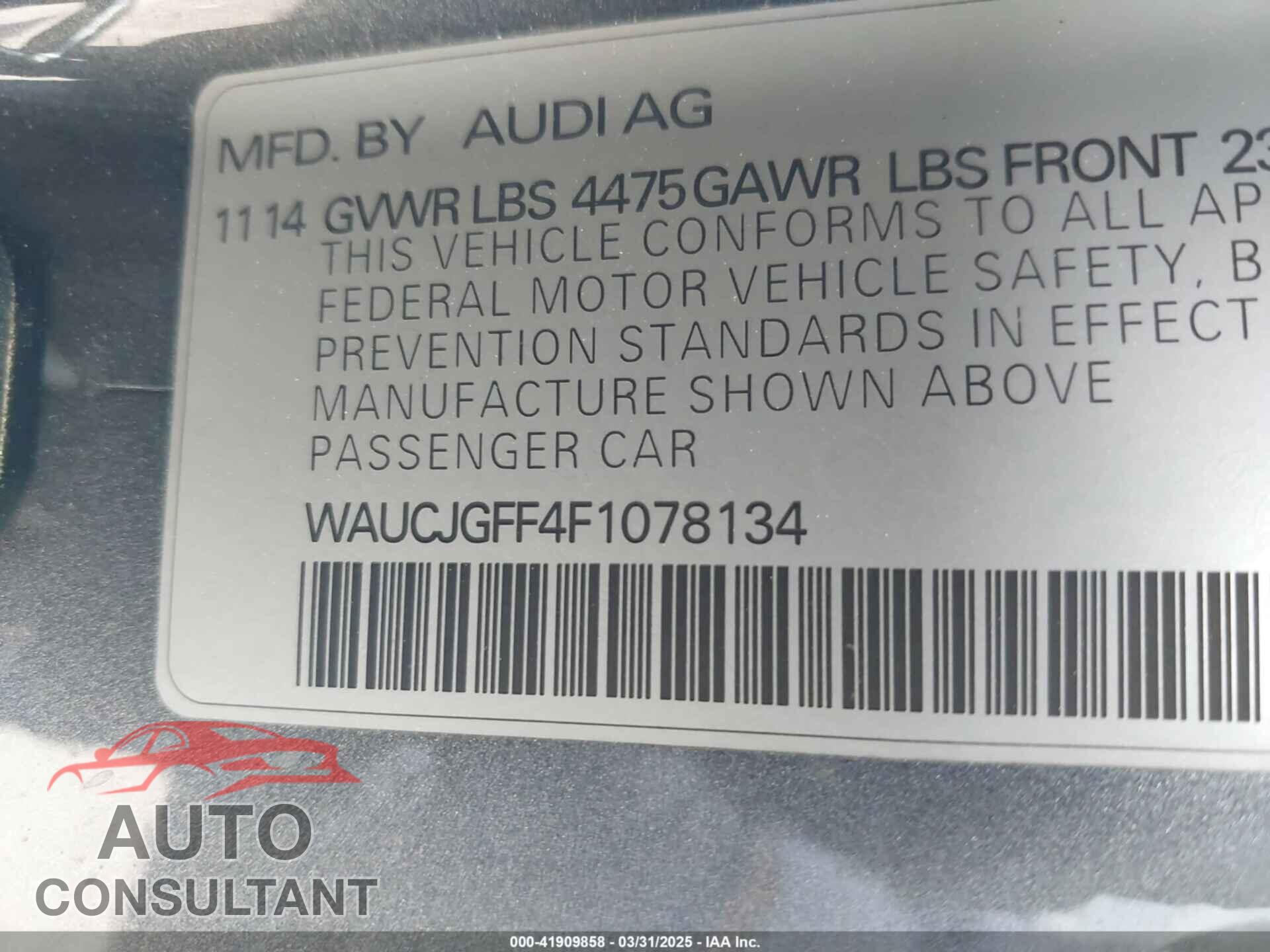 AUDI A3 2015 - WAUCJGFF4F1078134