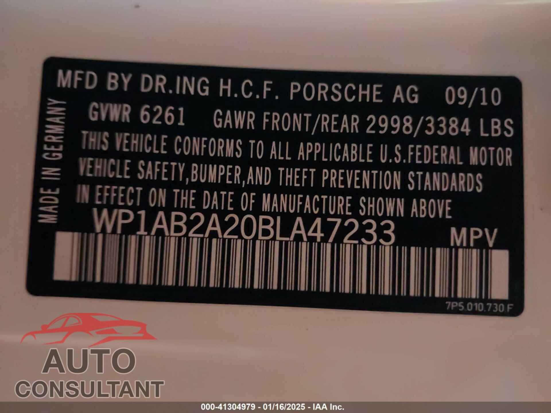 PORSCHE CAYENNE 2011 - WP1AB2A20BLA47233