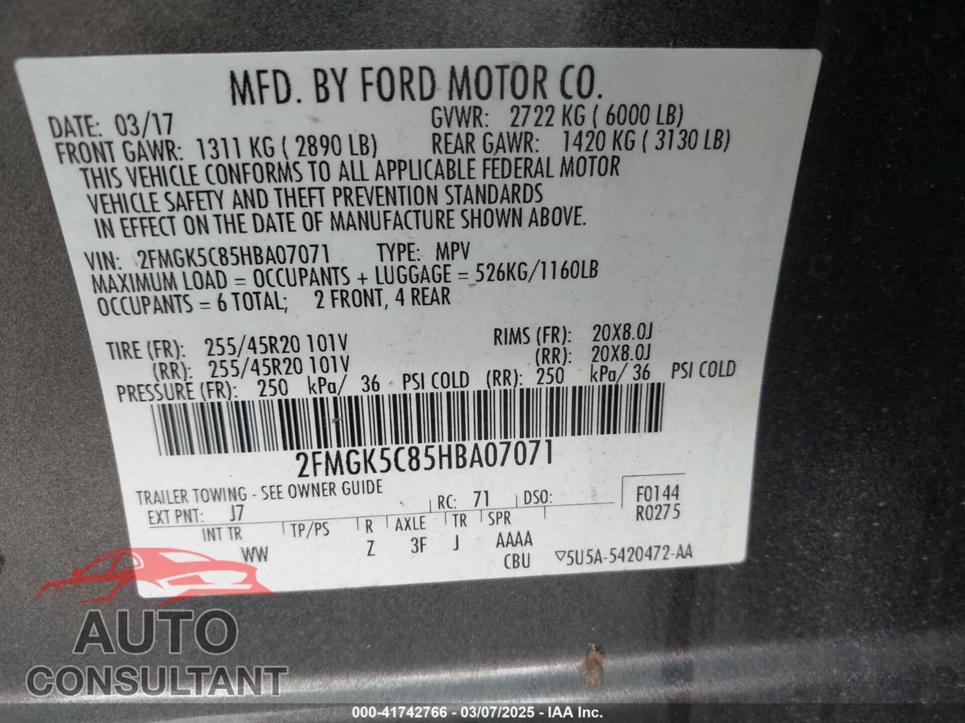 FORD FLEX 2017 - 2FMGK5C85HBA07071