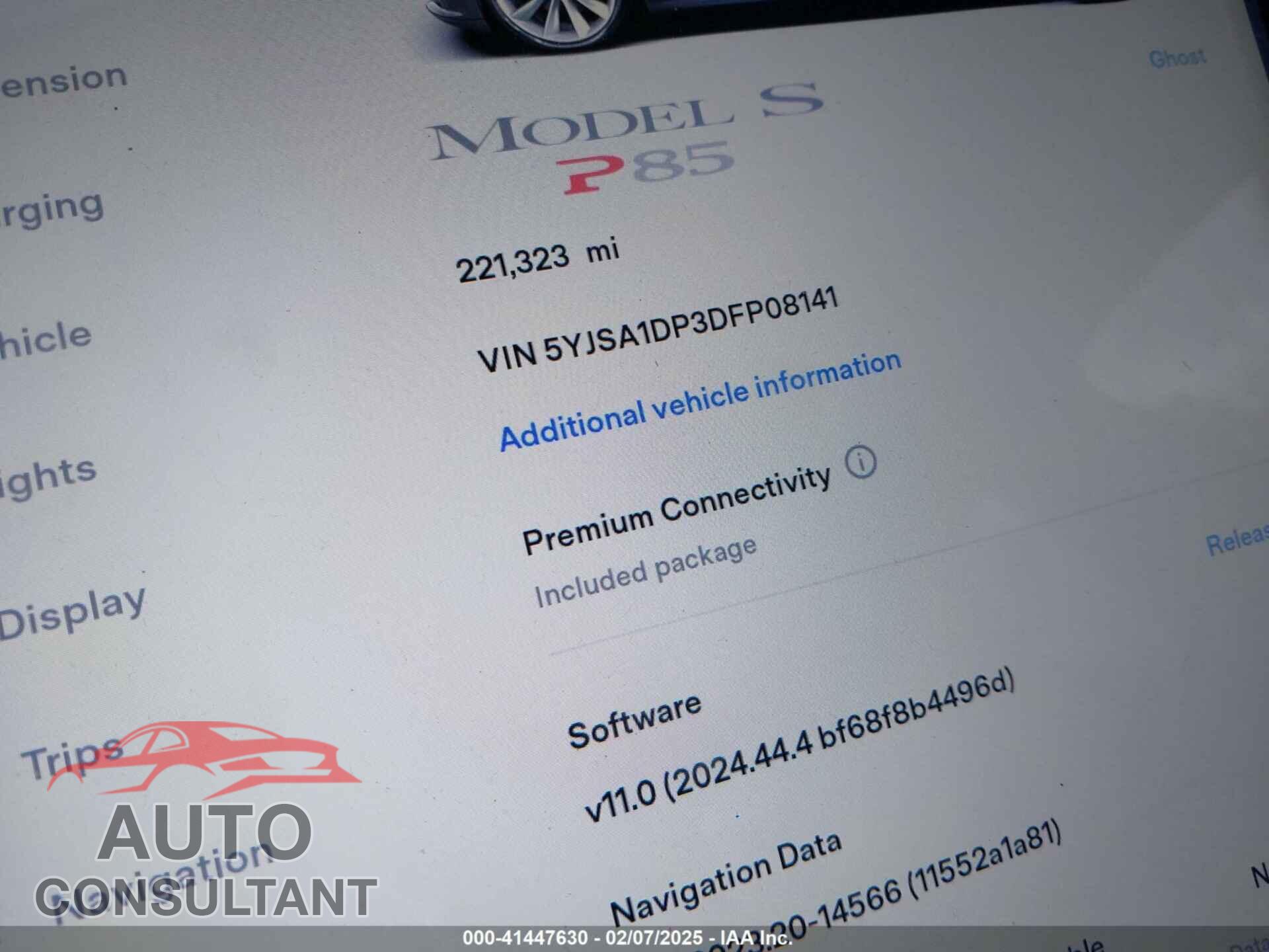 TESLA MODEL S 2013 - 5YJSA1DP3DFP08141