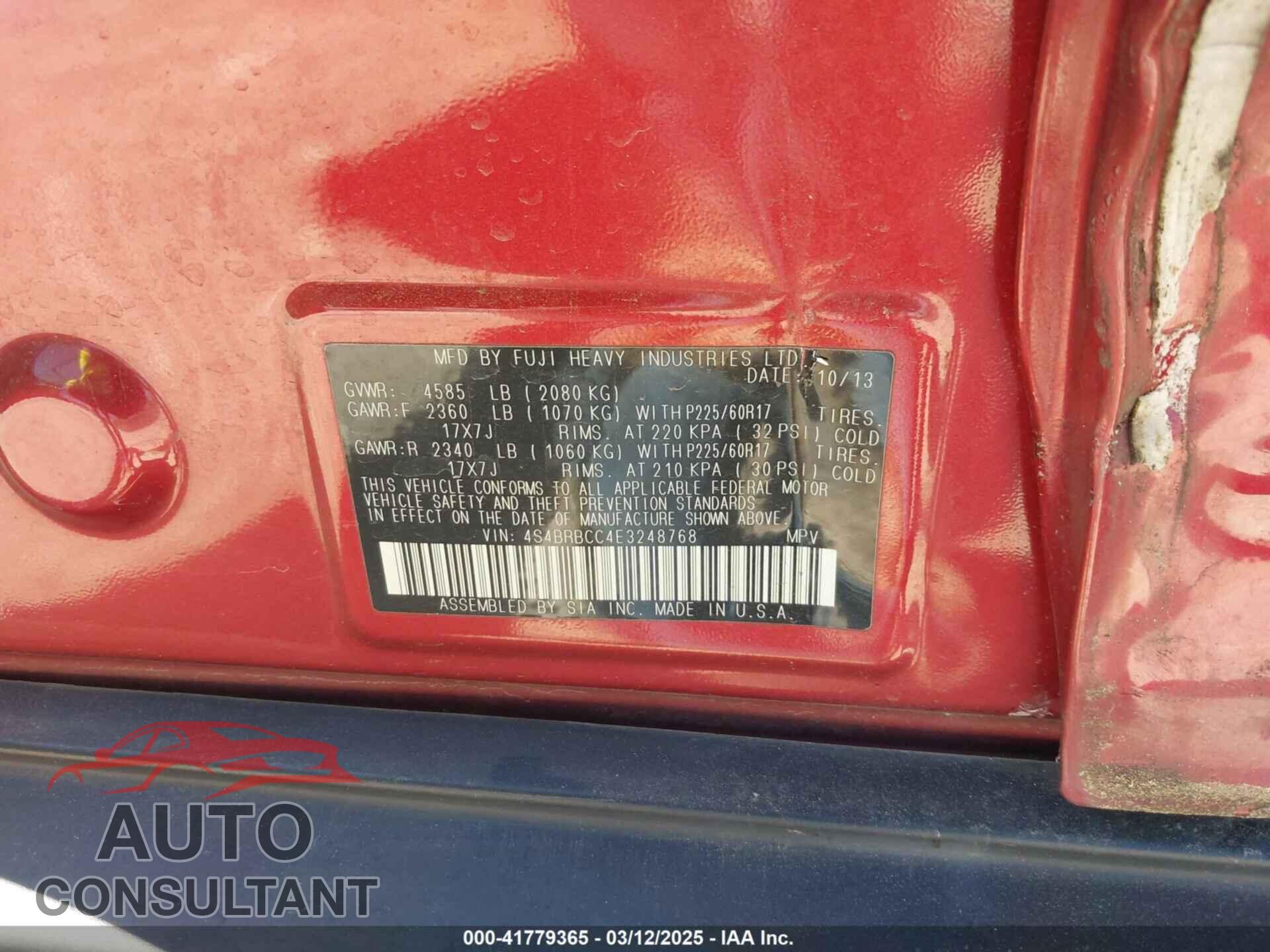 SUBARU OUTBACK 2014 - 4S4BRBCC4E3248768