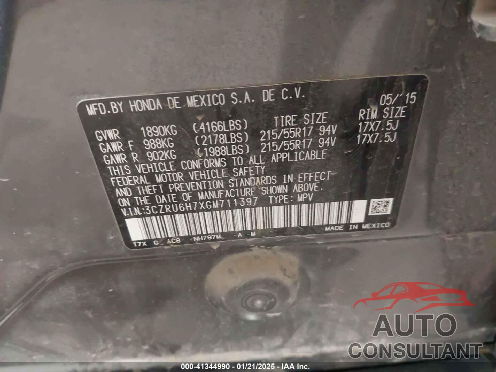 HONDA HR-V 2016 - 3CZRU6H7XGM711397