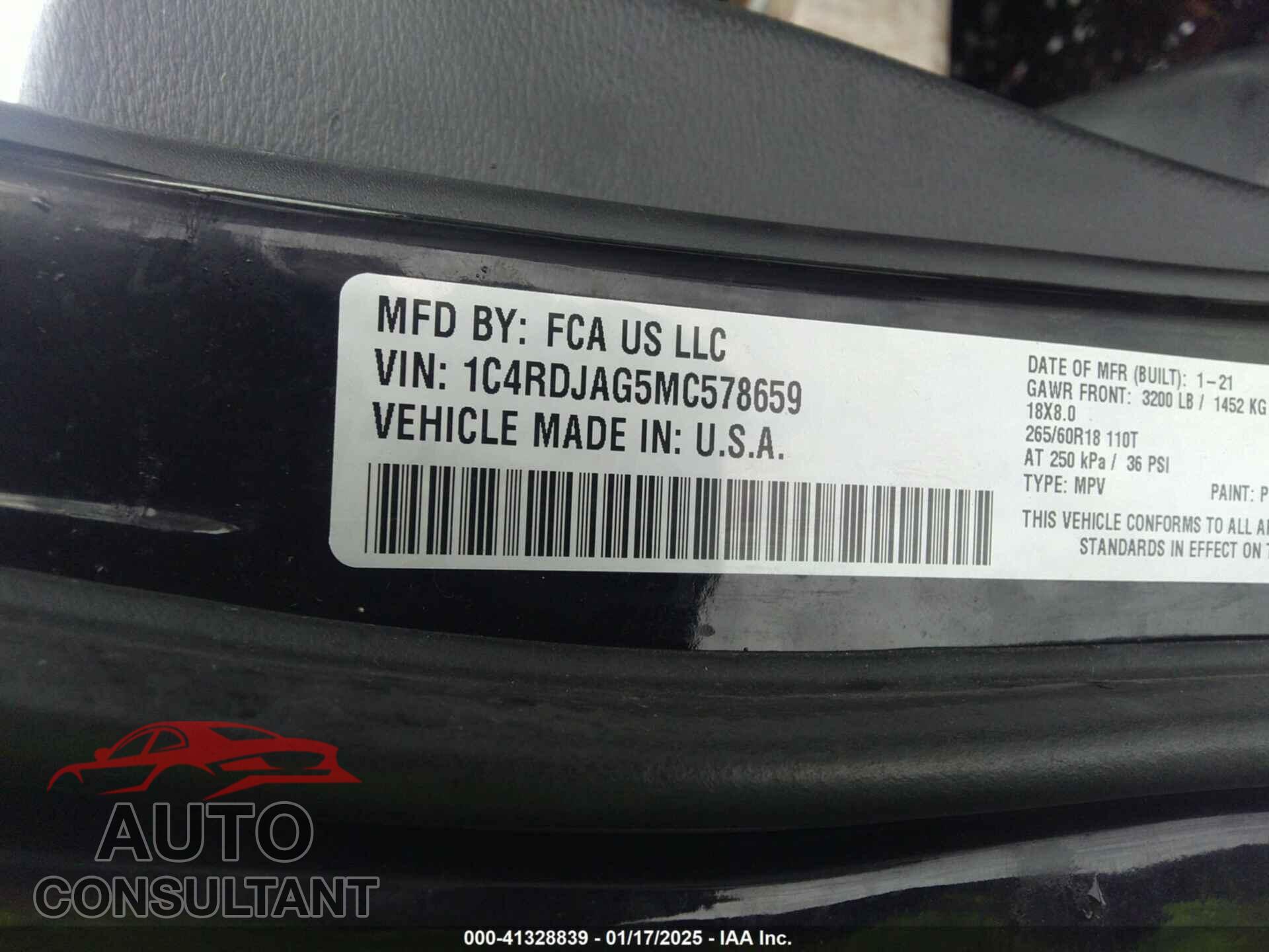 DODGE DURANGO 2021 - 1C4RDJAG5MC578659