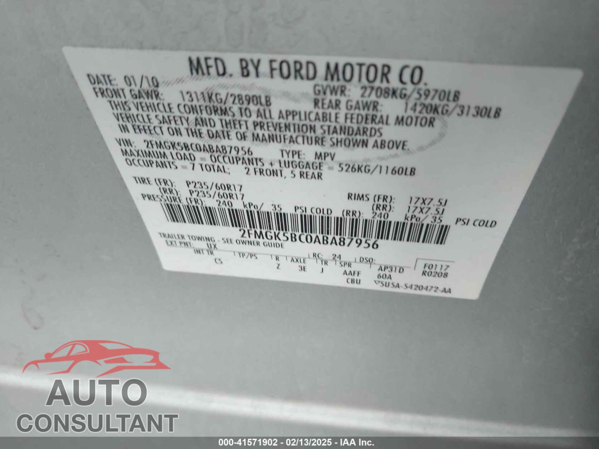 FORD FLEX 2010 - 2FMGK5BC0ABA87956