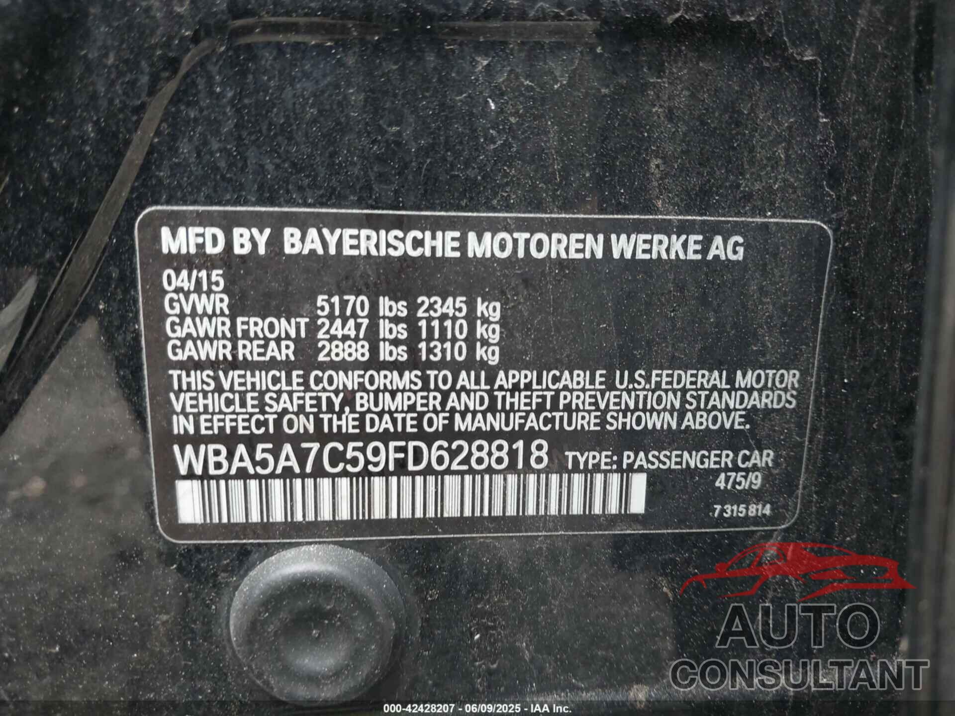 BMW 528I 2015 - WBA5A7C59FD628818