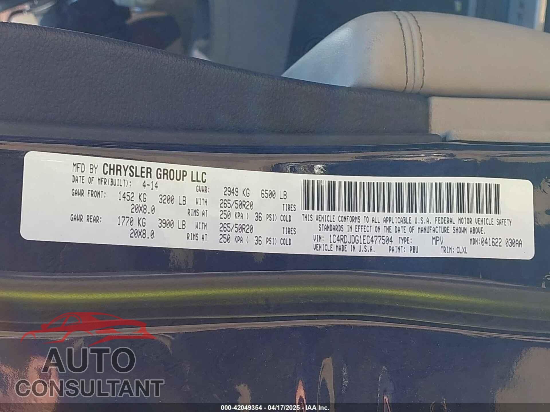 DODGE DURANGO 2014 - 1C4RDJDG1EC477504