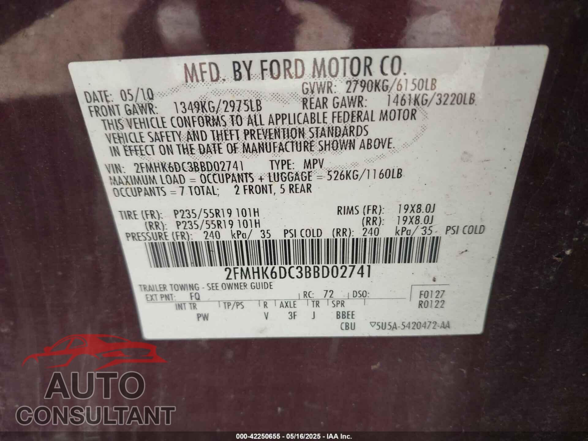 FORD FLEX 2011 - 2FMHK6DC3BBD02741
