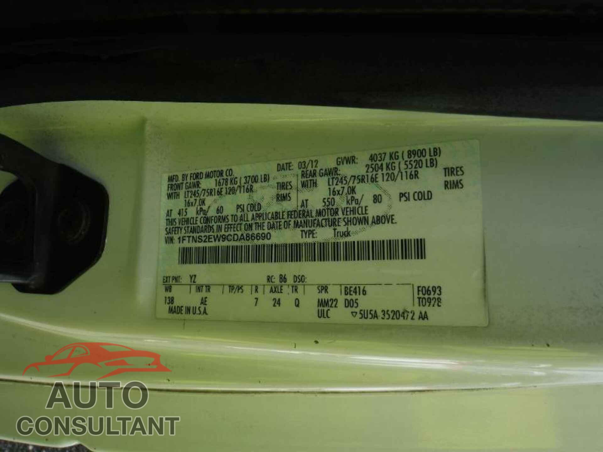 FORD ECONOLINE 2012 - 1FTNS2EW9CDA86690