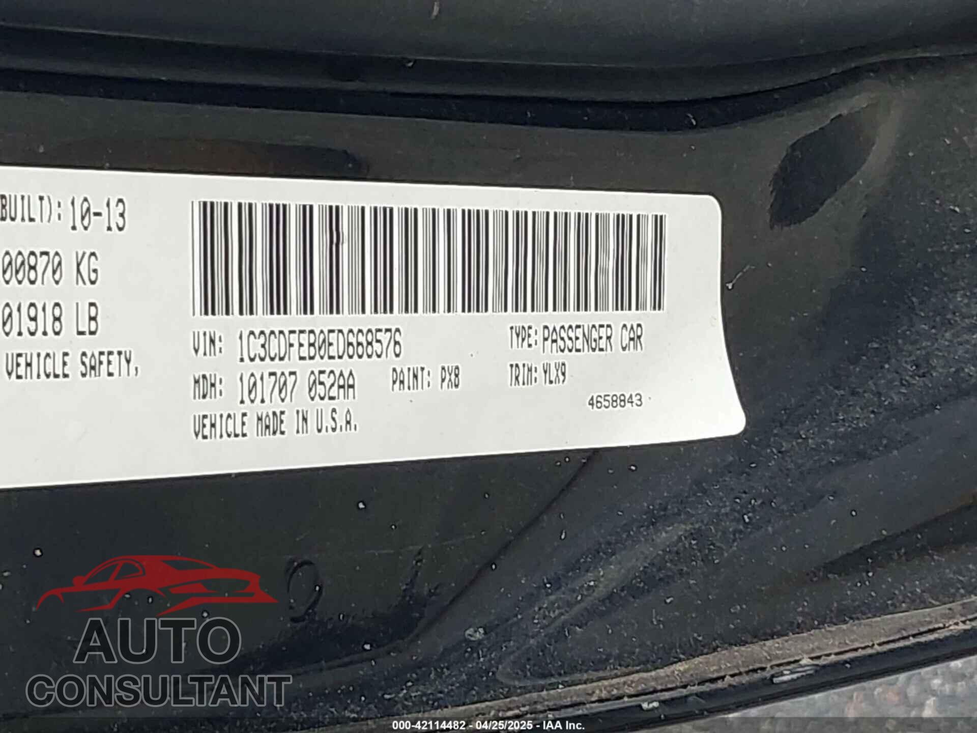 DODGE DART 2014 - 1C3CDFEB0ED668576