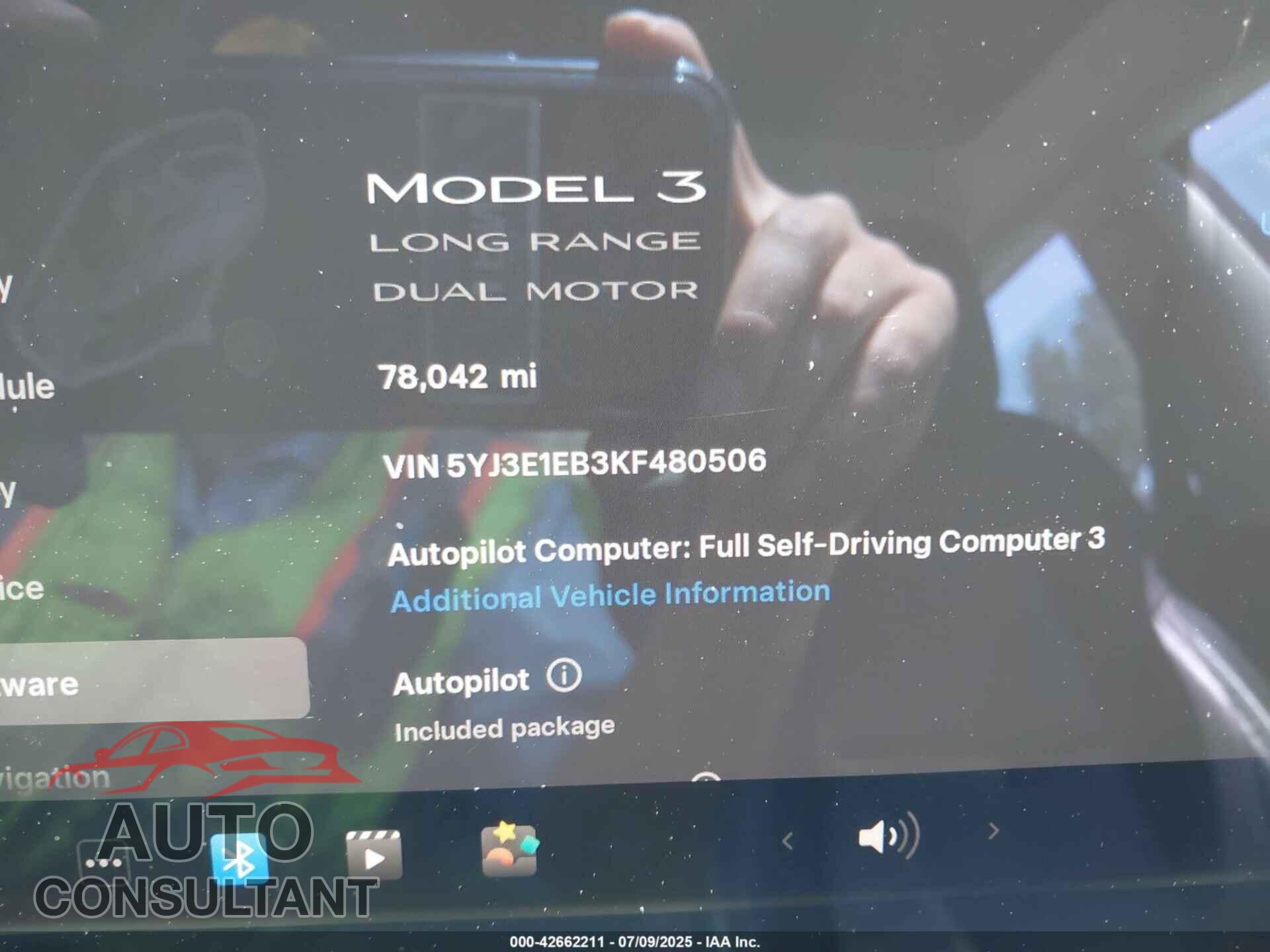 TESLA MODEL 3 2019 - 5YJ3E1EB3KF480506