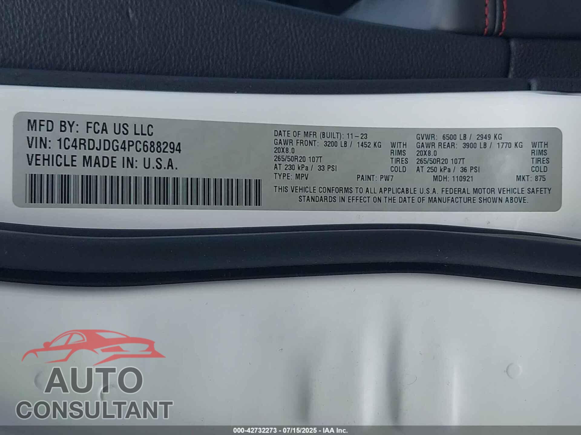 DODGE DURANGO 2023 - 1C4RDJDG4PC688294