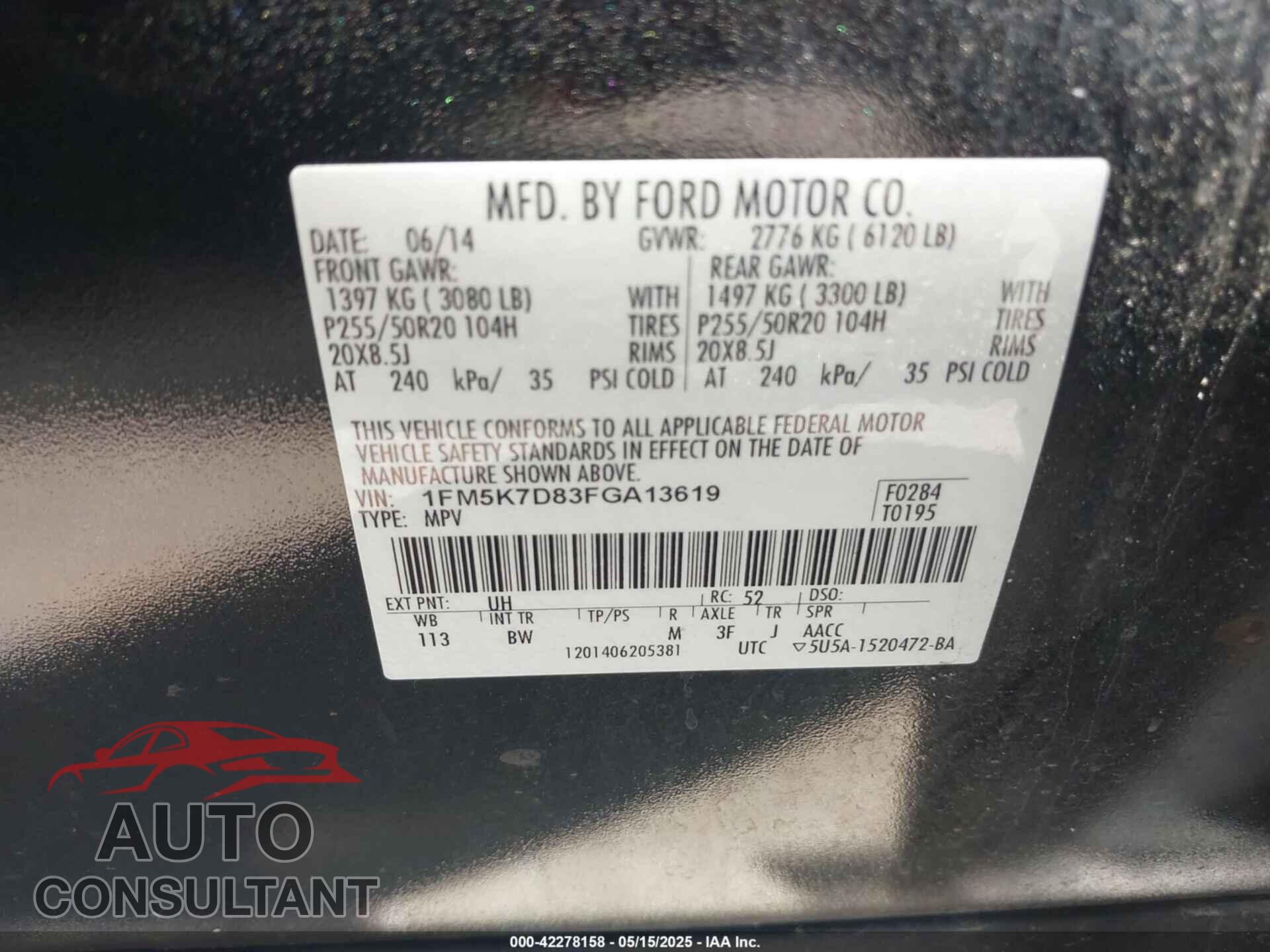 FORD EXPLORER 2015 - 1FM5K7D83FGA13619