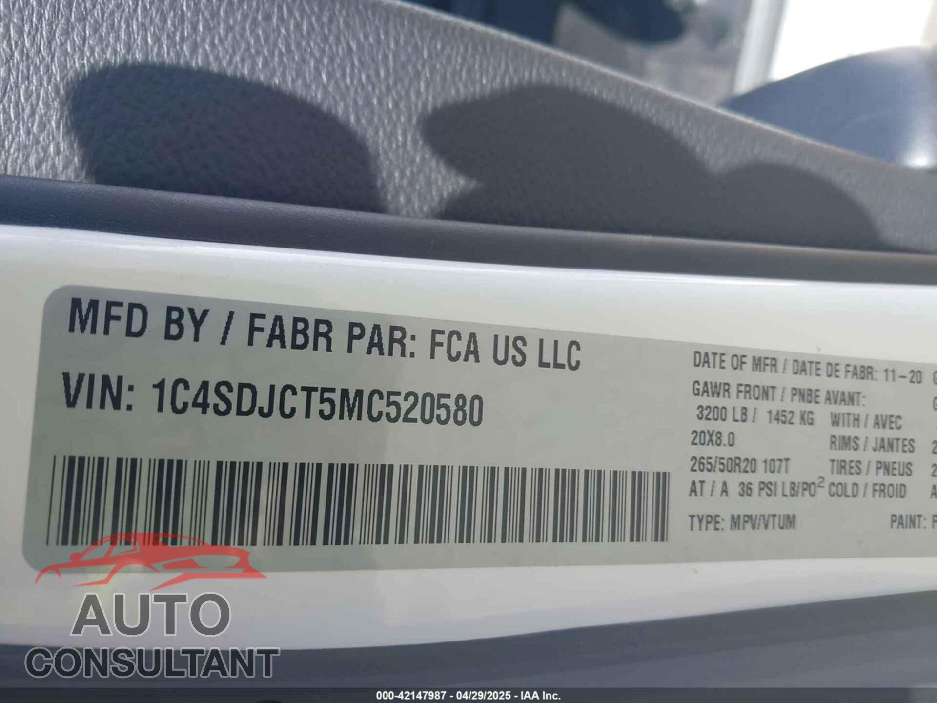 DODGE DURANGO 2021 - 1C4SDJCT5MC520580