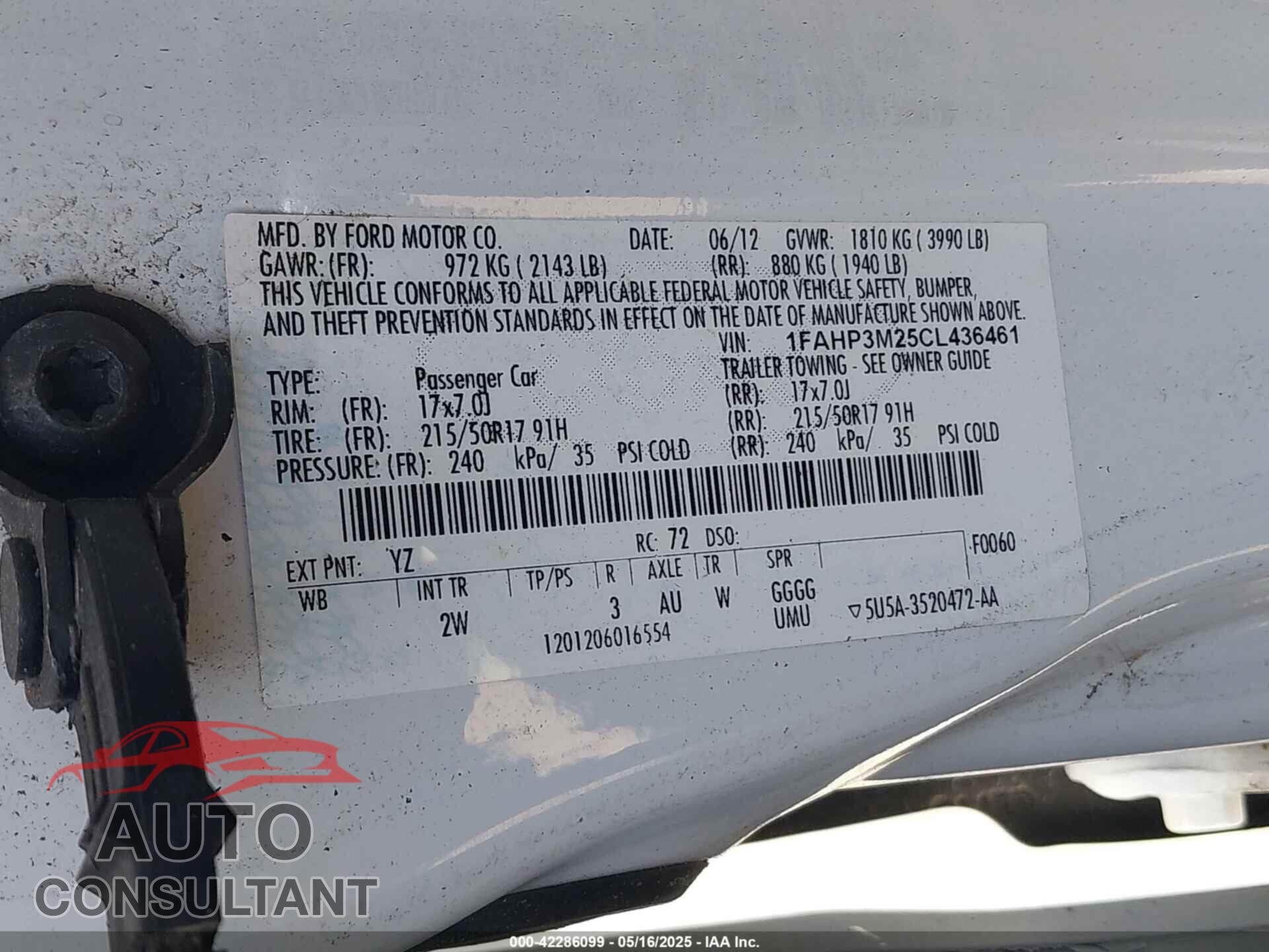FORD FOCUS 2012 - 1FAHP3M25CL436461