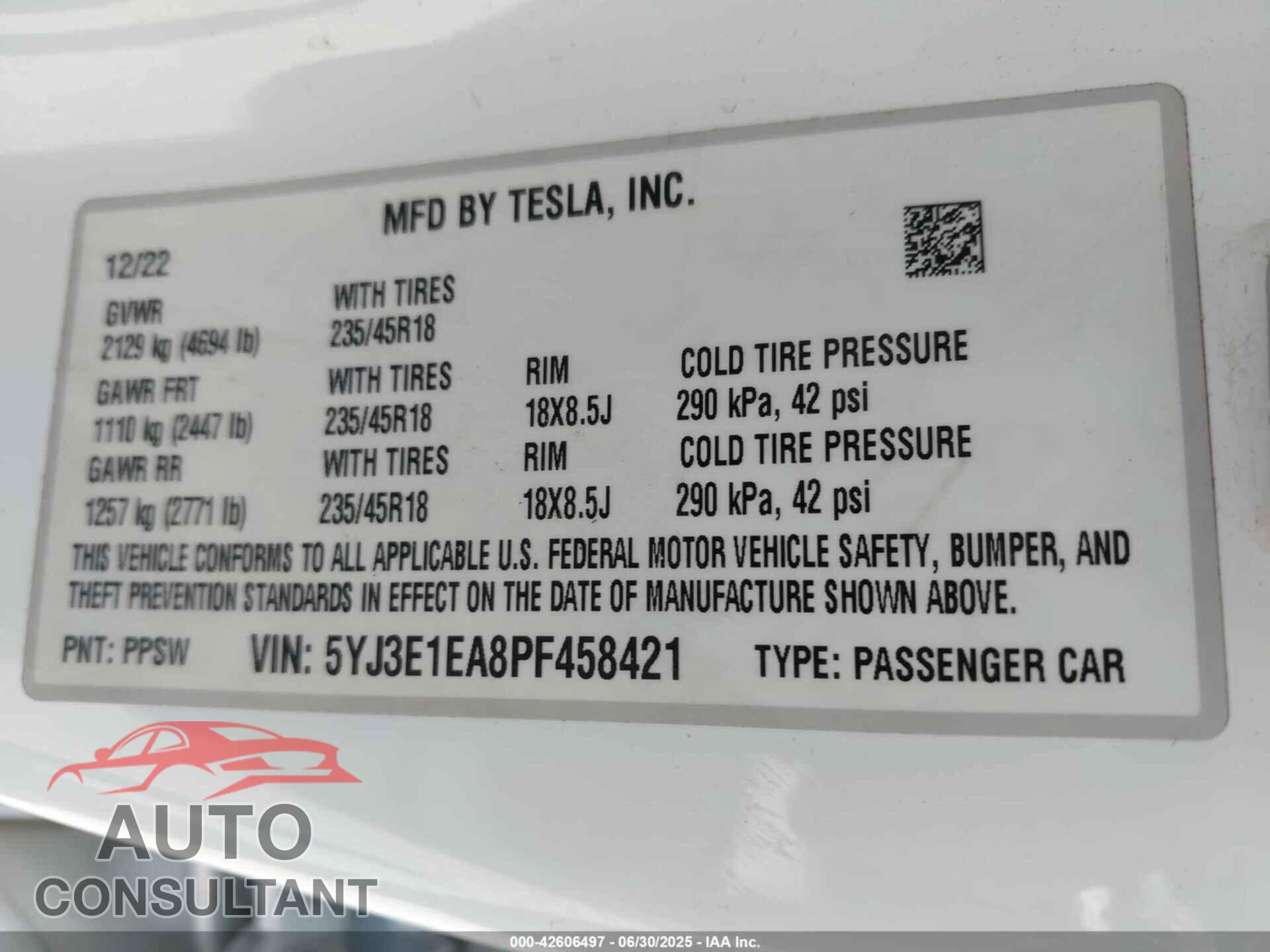 TESLA MODEL 3 2023 - 5YJ3E1EA8PF458421