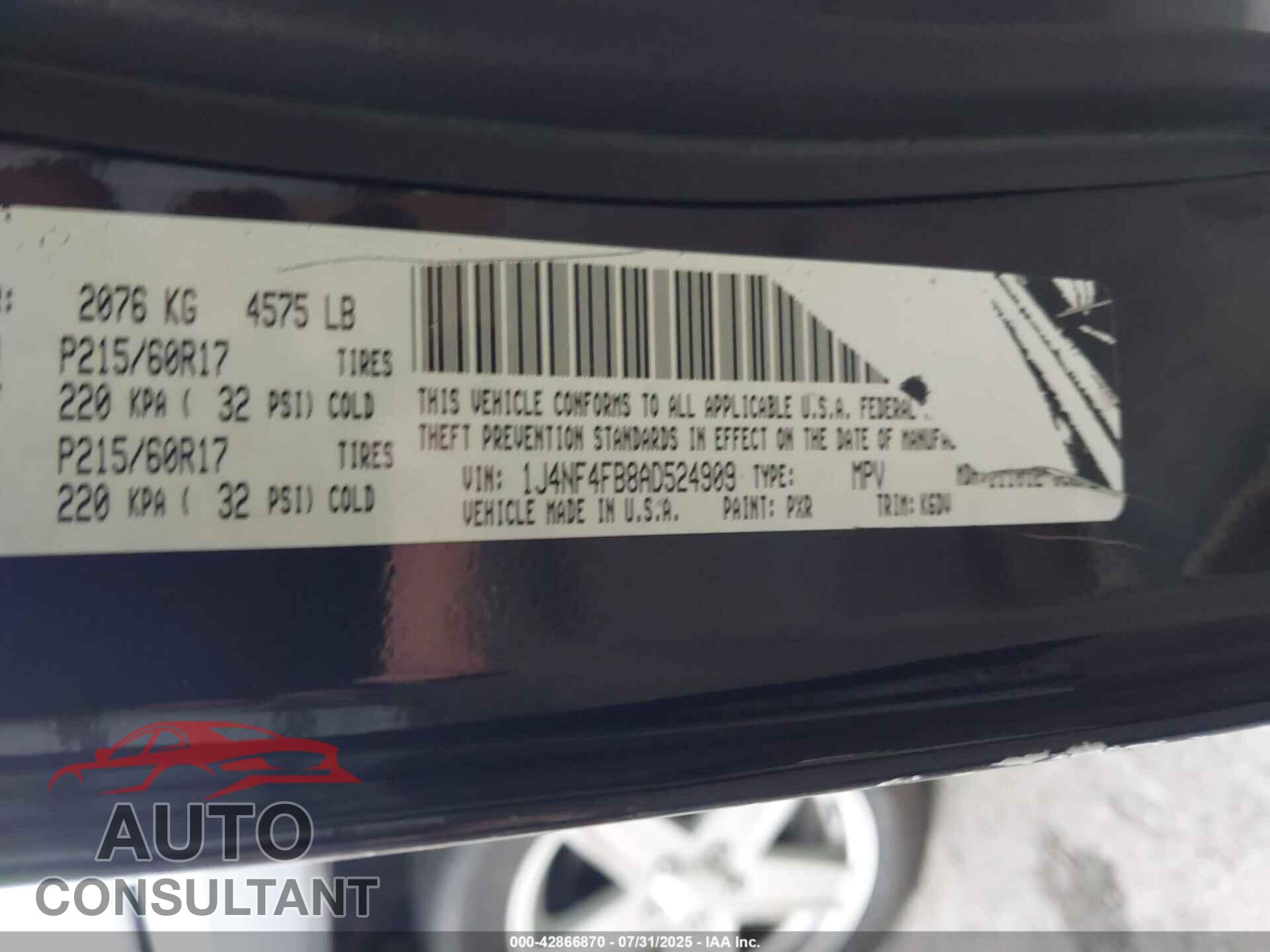 JEEP COMPASS 2010 - 1J4NF4FB8AD524909