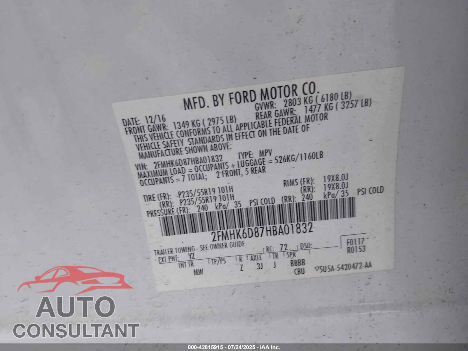 FORD FLEX 2017 - 2FMHK6D87HBA01832