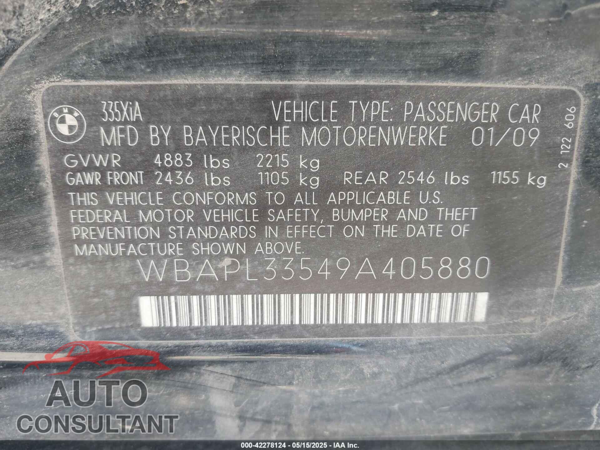 BMW 335I 2009 - WBAPL33549A405880