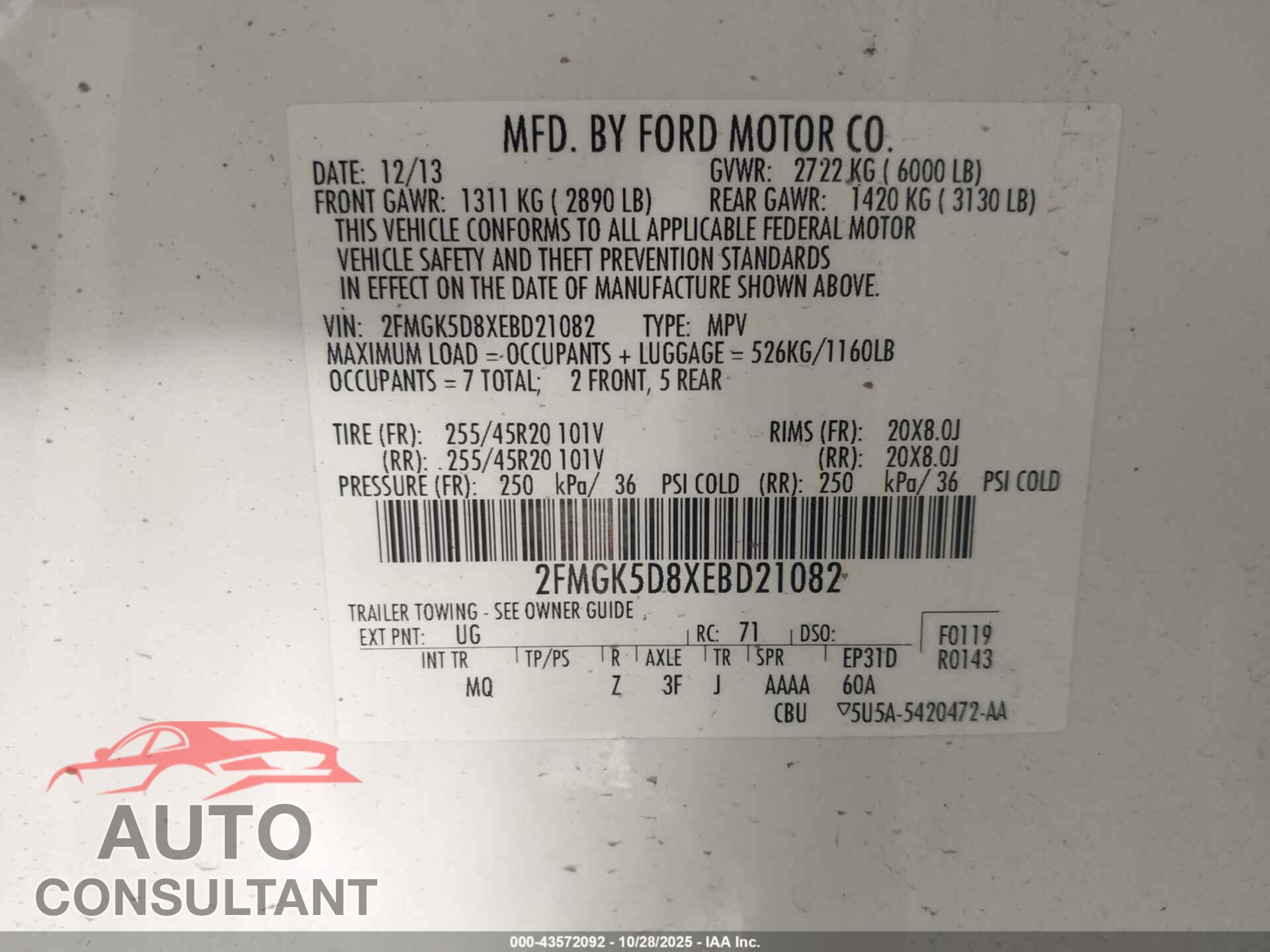 FORD FLEX 2014 - 2FMGK5D8XEBD21082