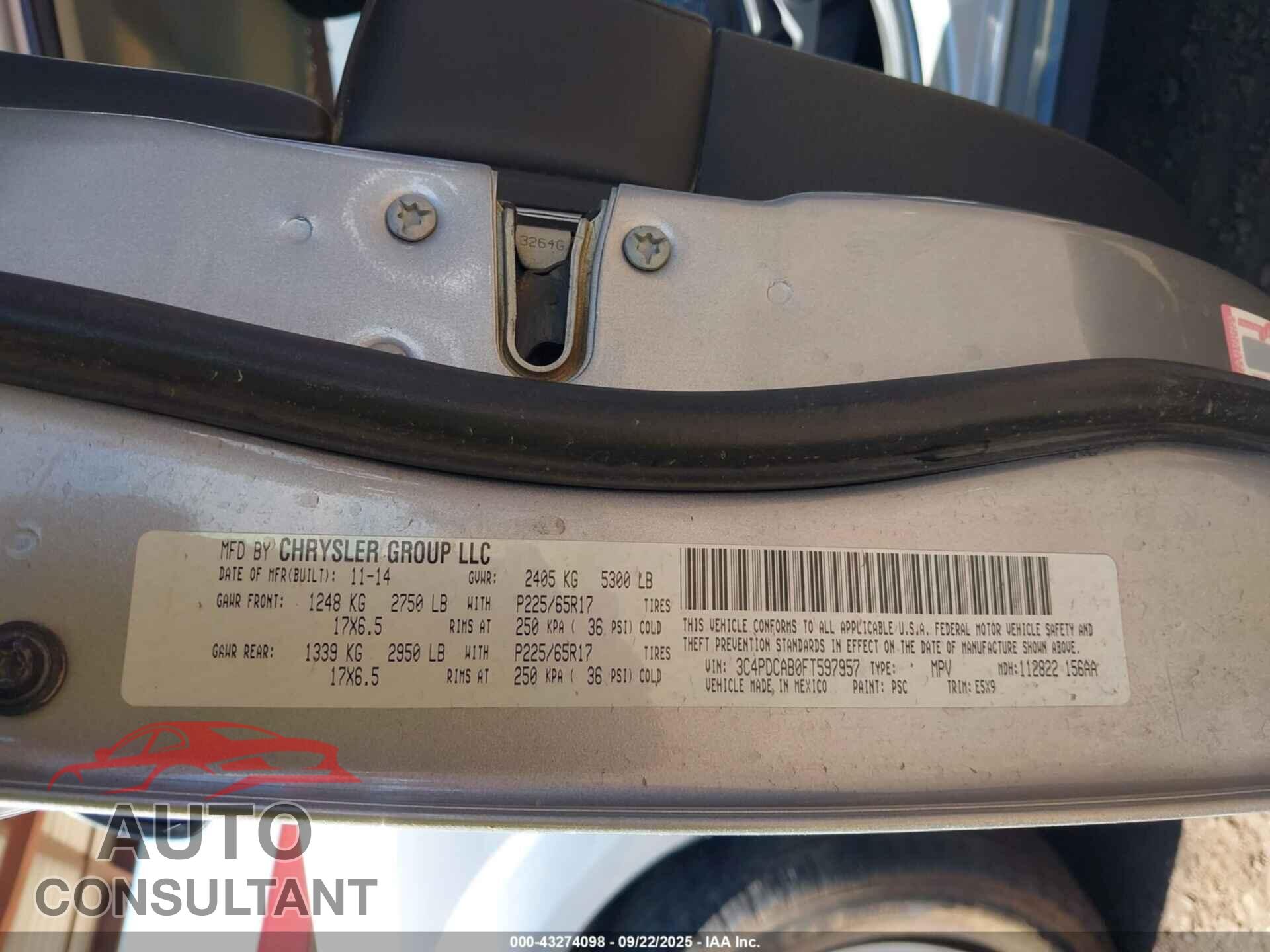 DODGE JOURNEY 2015 - 3C4PDCAB0FT597957