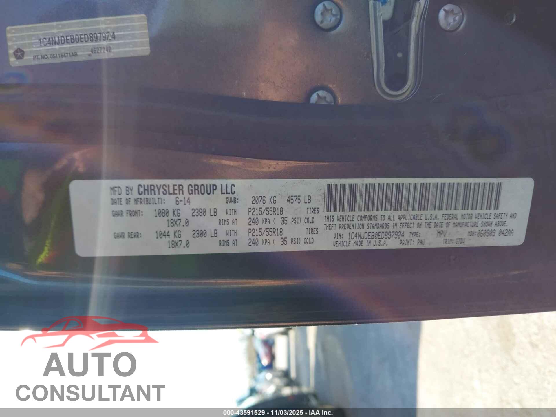 JEEP COMPASS 2014 - 1C4NJDEB0ED897924
