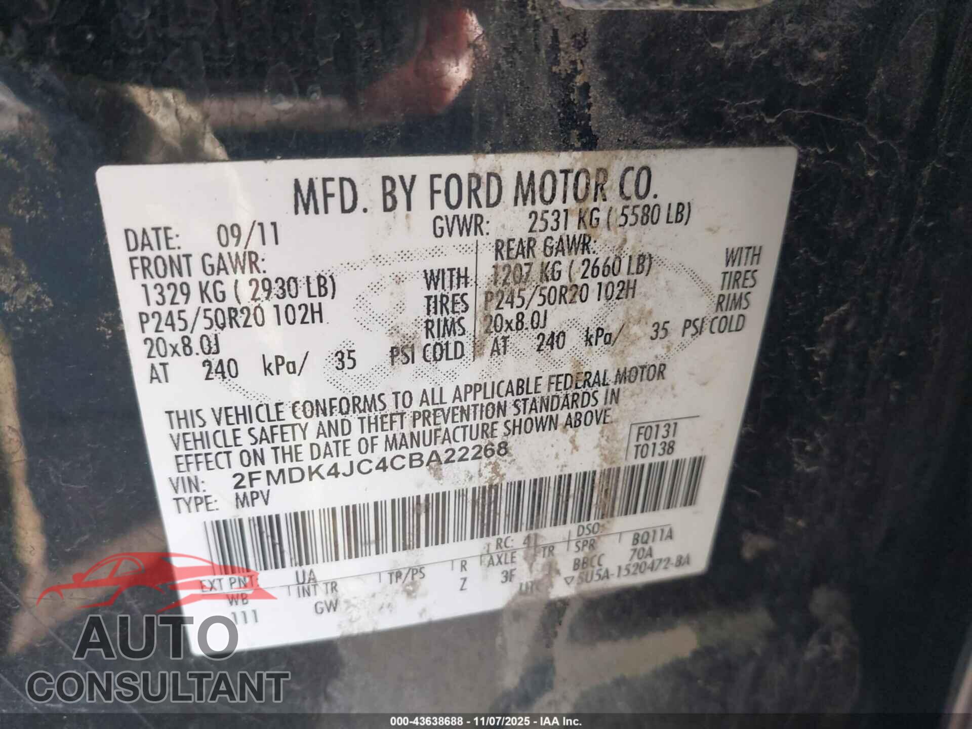 FORD EDGE 2012 - 2FMDK4JC4CBA22268