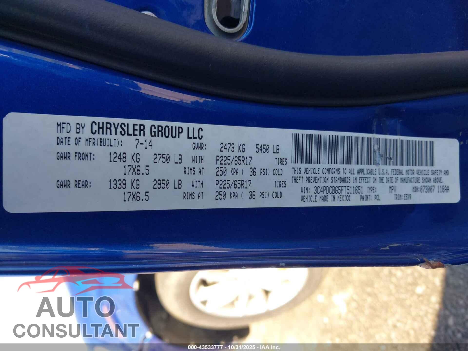 DODGE JOURNEY 2015 - 3C4PDCBG5FT511651