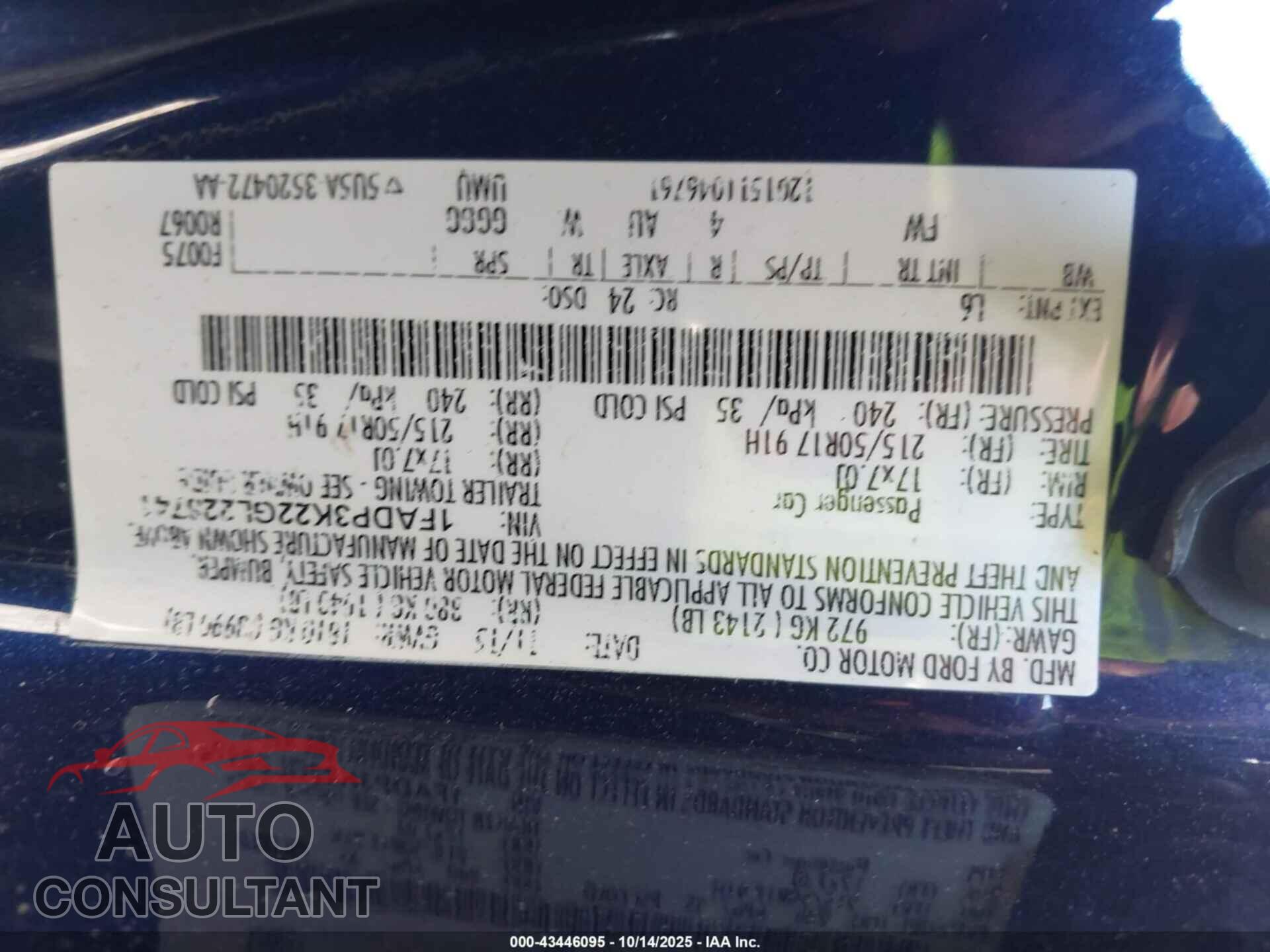 FORD FOCUS 2016 - 1FADP3K22GL228741