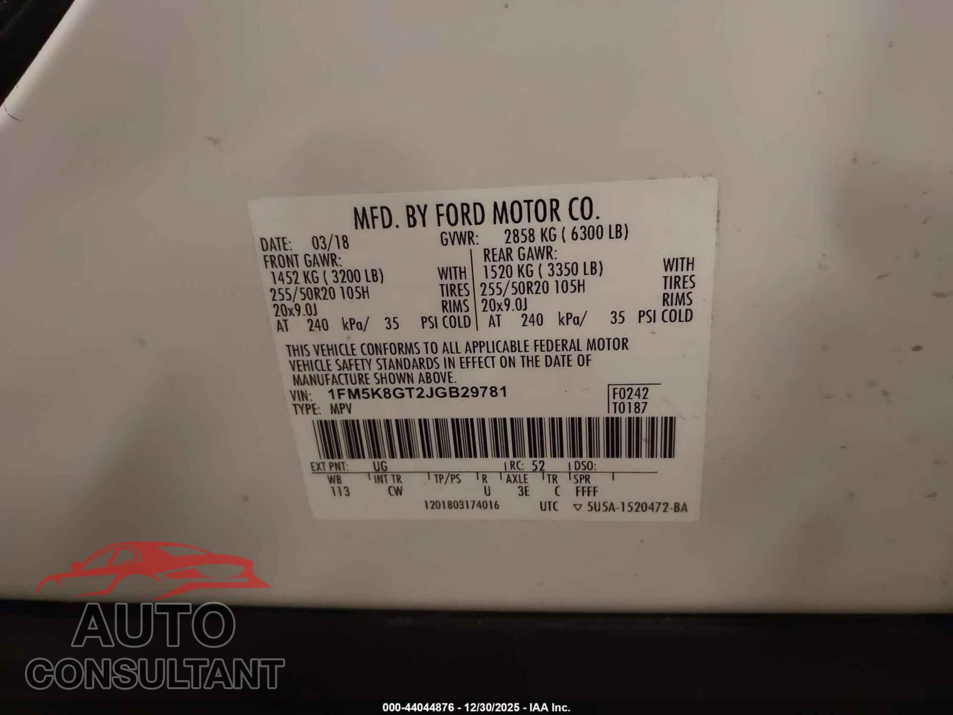 FORD EXPLORER 2018 - 1FM5K8GT2JGB29781