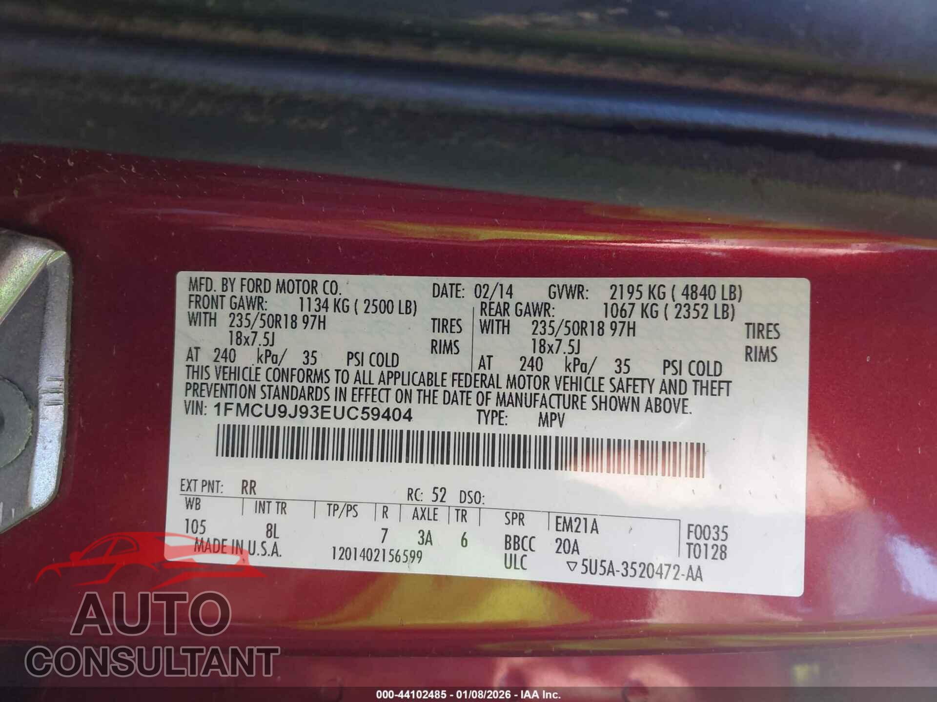 FORD ESCAPE 2014 - 1FMCU9J93EUC59404