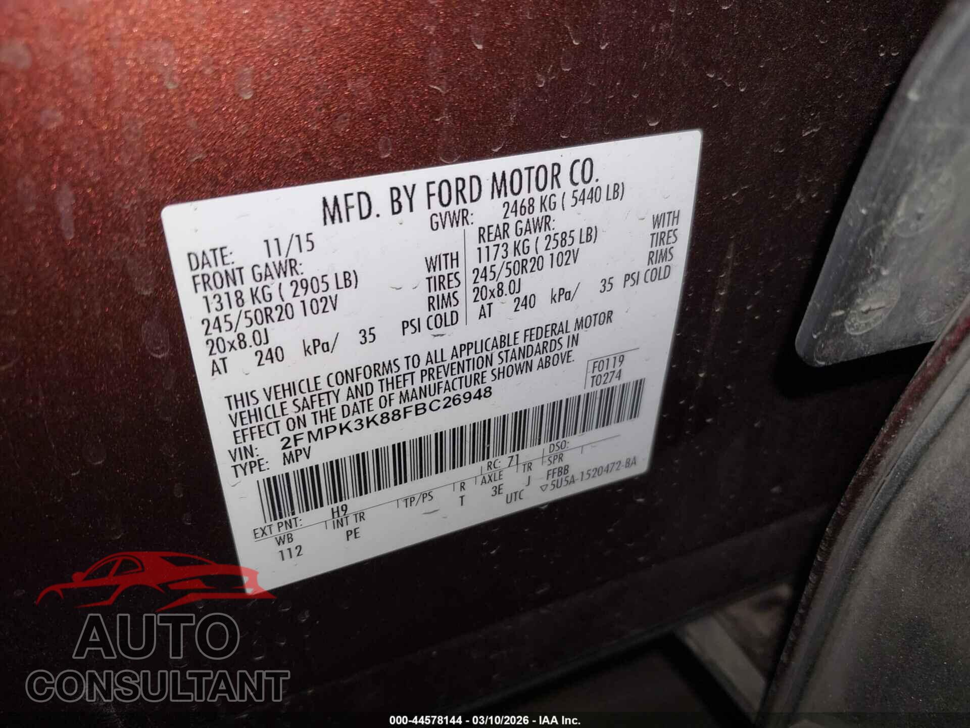 FORD EDGE 2015 - 2FMPK3K88FBC26948