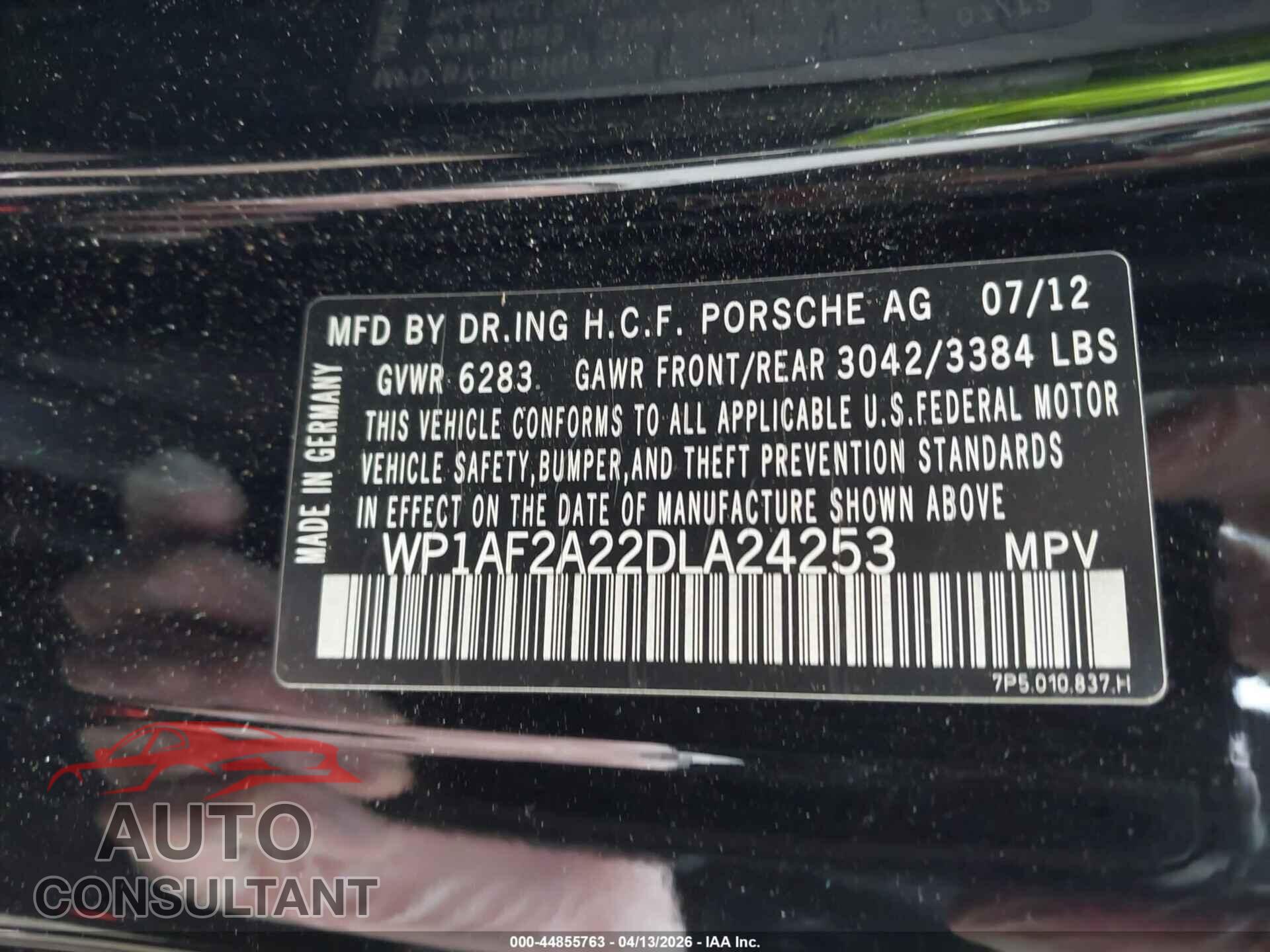 PORSCHE CAYENNE 2013 - WP1AF2A22DLA24253