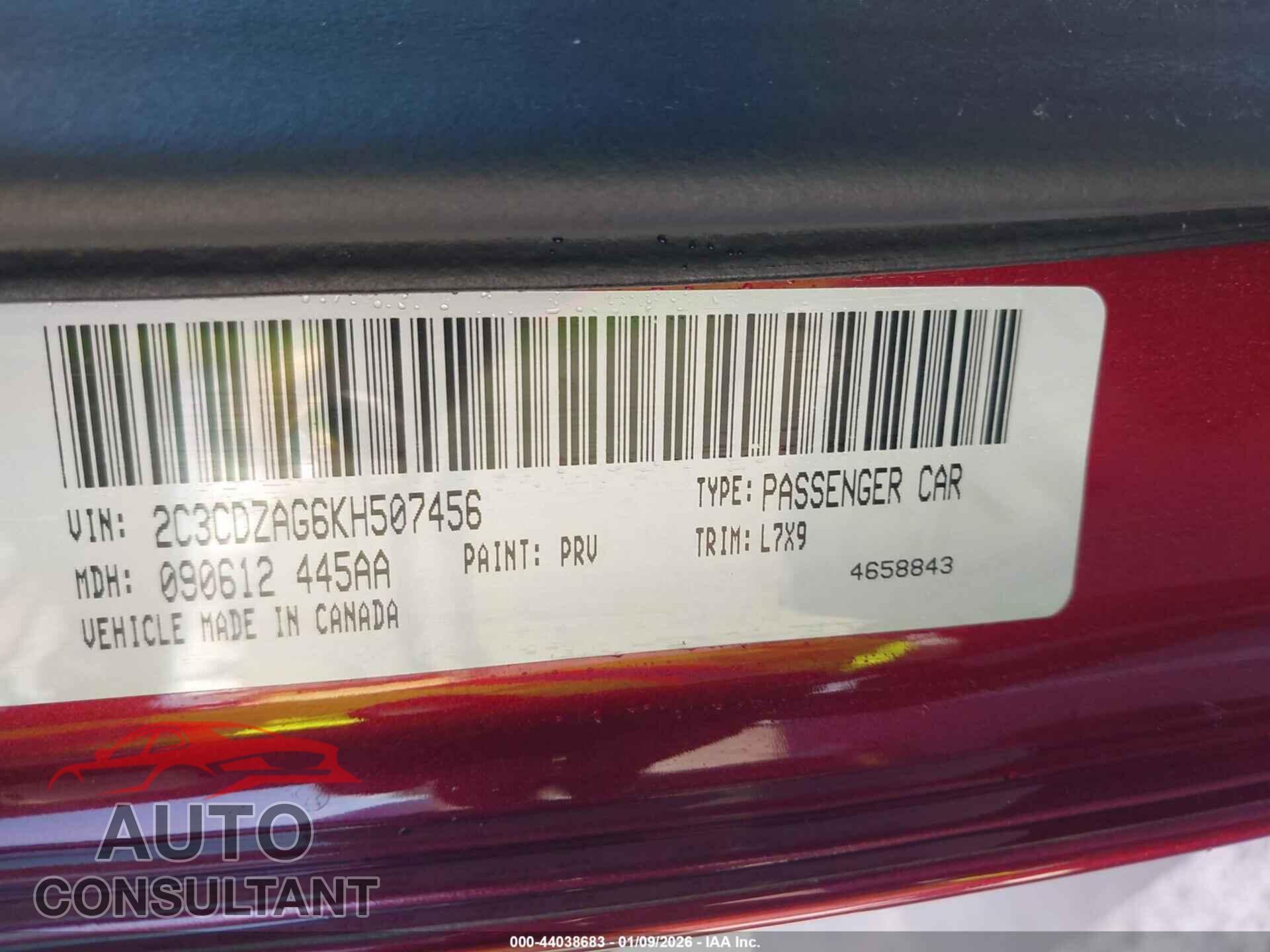 DODGE CHALLENGER 2019 - 2C3CDZAG6KH507456