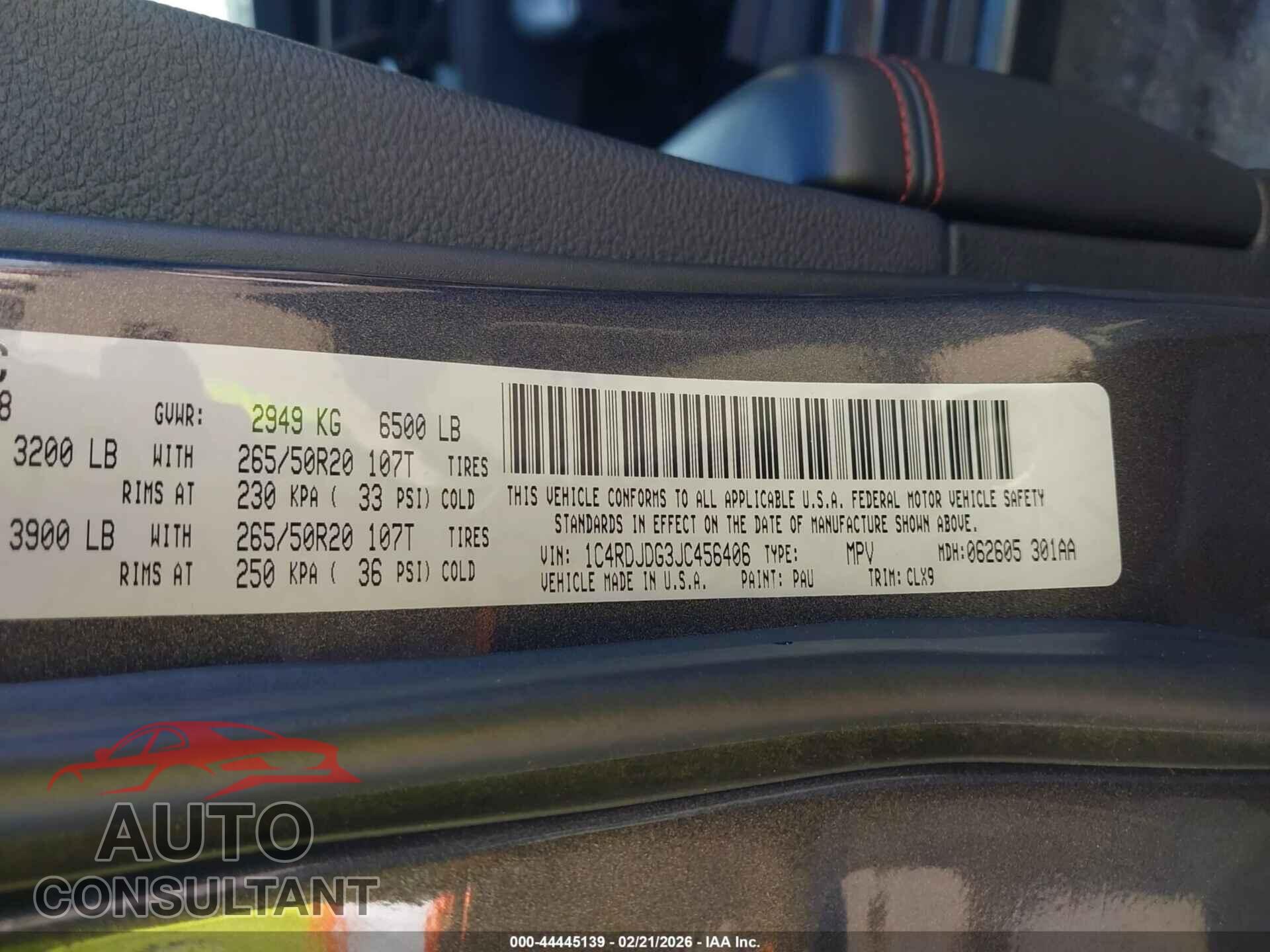 DODGE DURANGO 2018 - 1C4RDJDG3JC456406