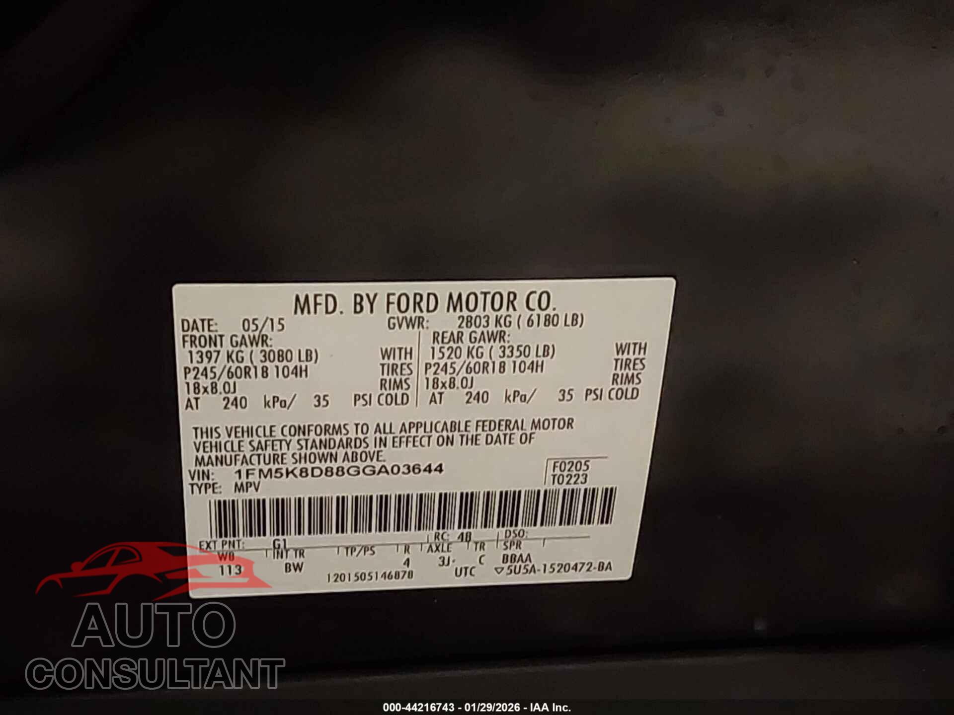 FORD EXPLORER 2016 - 1FM5K8D88GGA03644