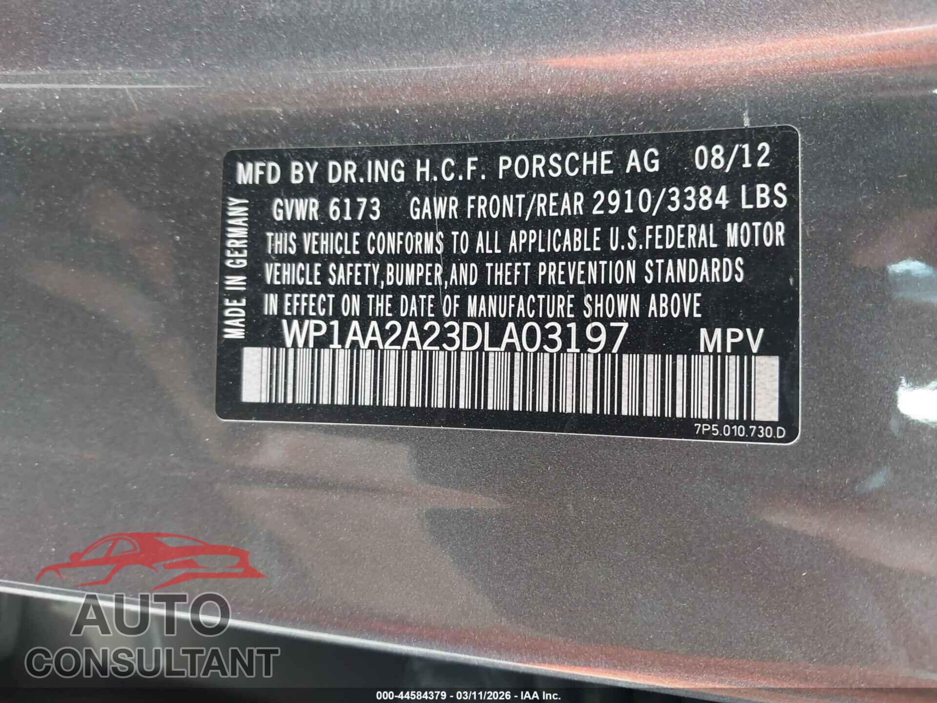 PORSCHE CAYENNE 2013 - WP1AA2A23DLA03197