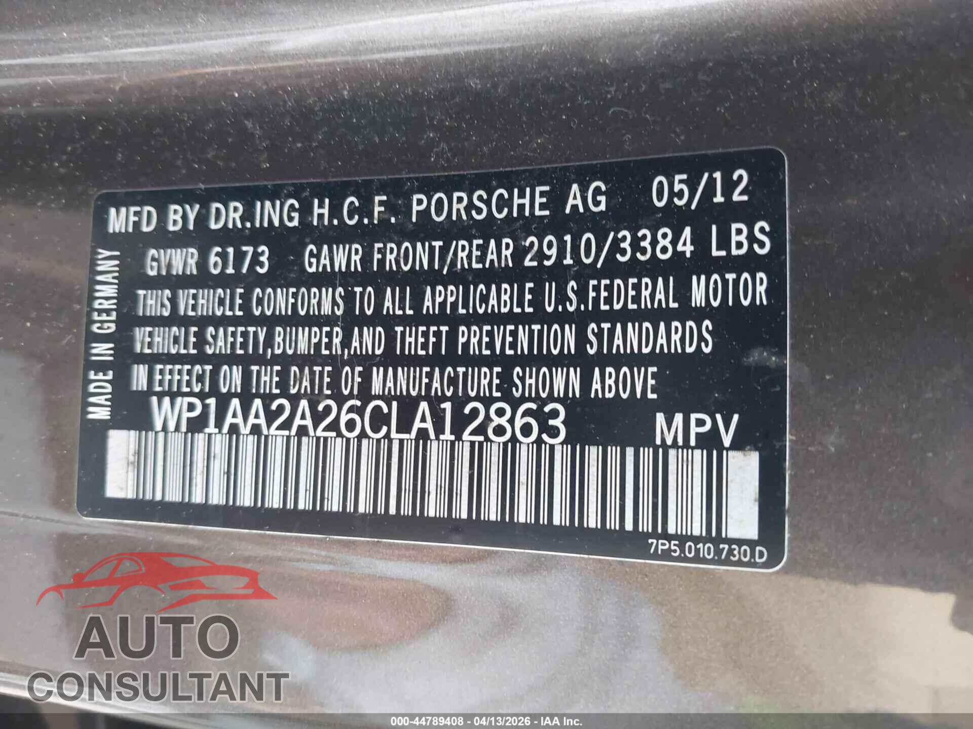 PORSCHE CAYENNE 2012 - WP1AA2A26CLA12863