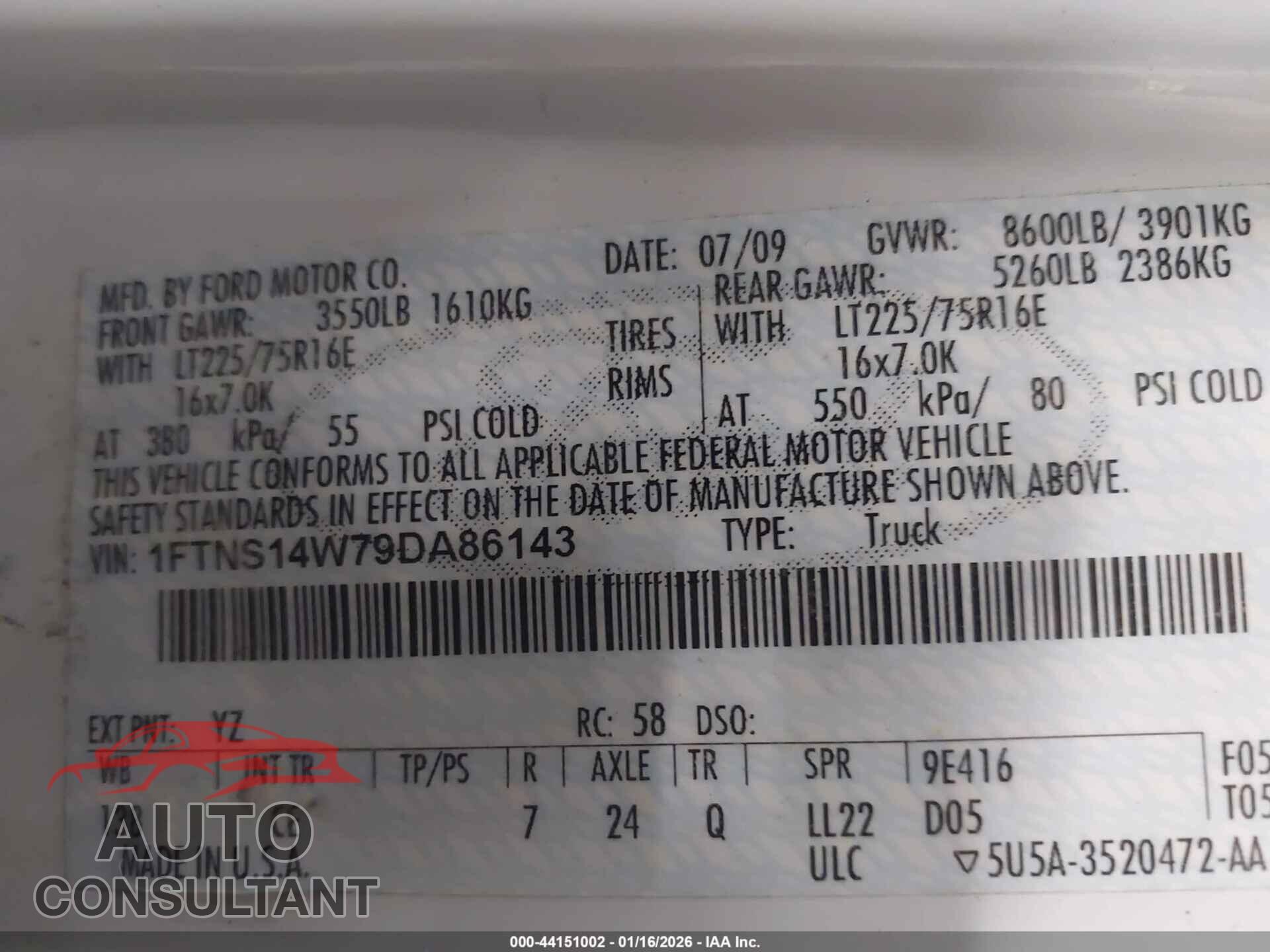FORD E-150 2009 - 1FTNS14W79DA86143