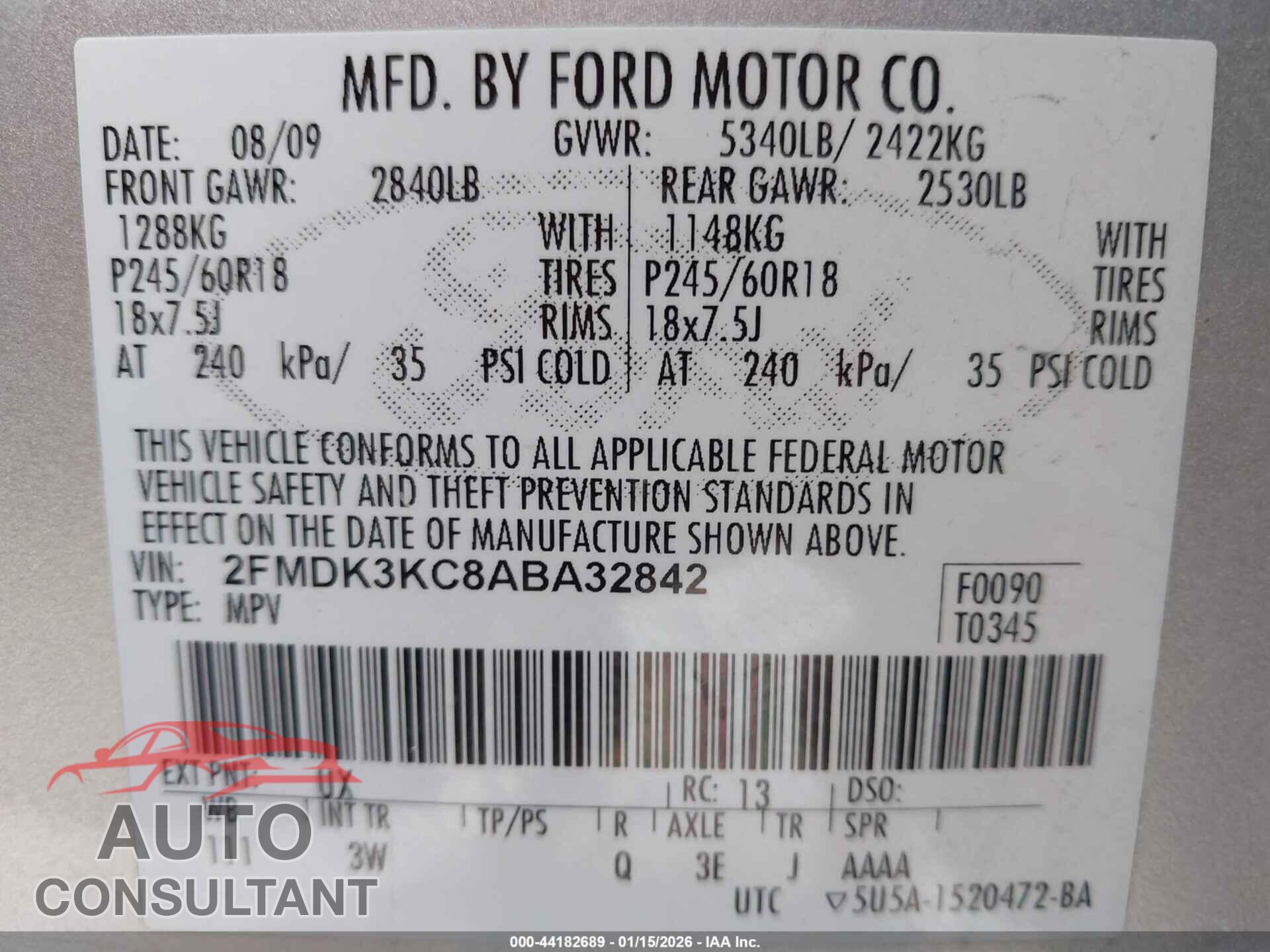 FORD EDGE 2010 - 2FMDK3KC8ABA32842