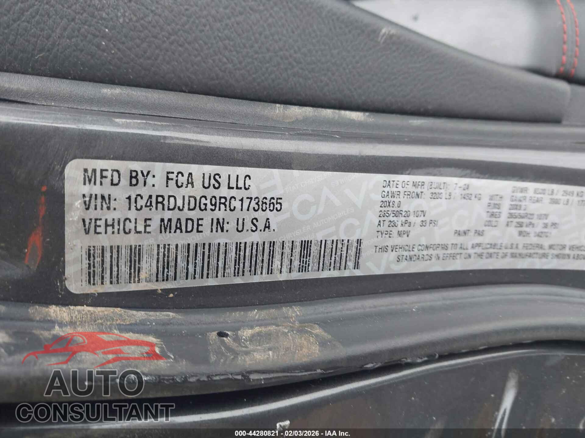 DODGE DURANGO 2024 - 1C4RDJDG9RC173665
