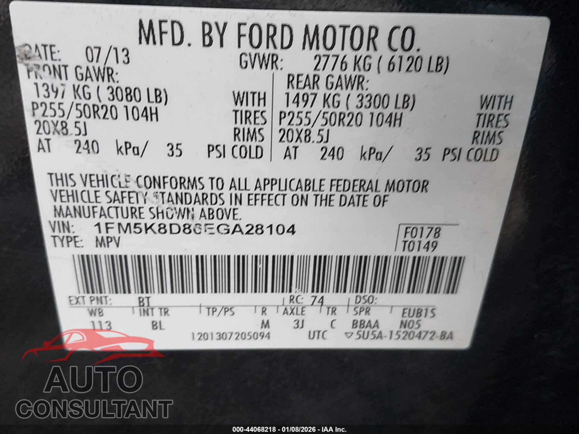 FORD EXPLORER 2014 - 1FM5K8D86EGA28104